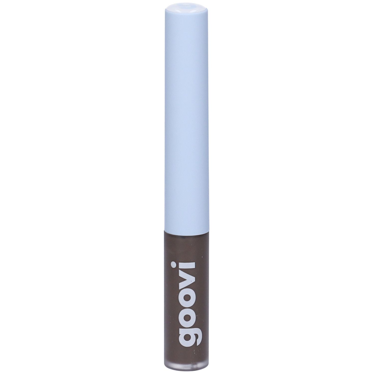 Tubo di gel per sopracciglia con tappo azzurro chiaro. Sul tubo è scritto "goovi" in bianco.
