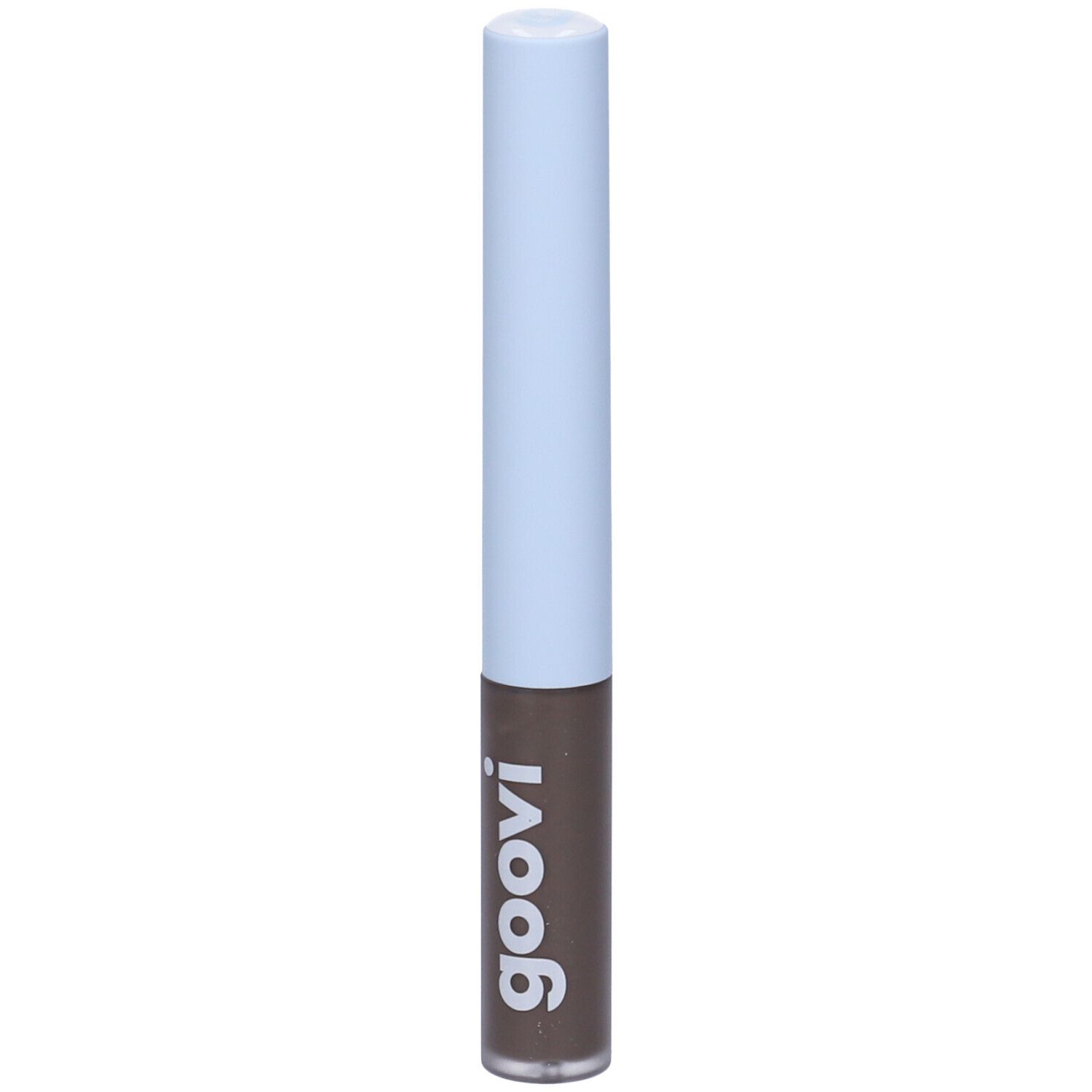 Tubo di gel per sopracciglia con tappo azzurro chiaro. Sul tubo è scritto "goovi" in bianco.