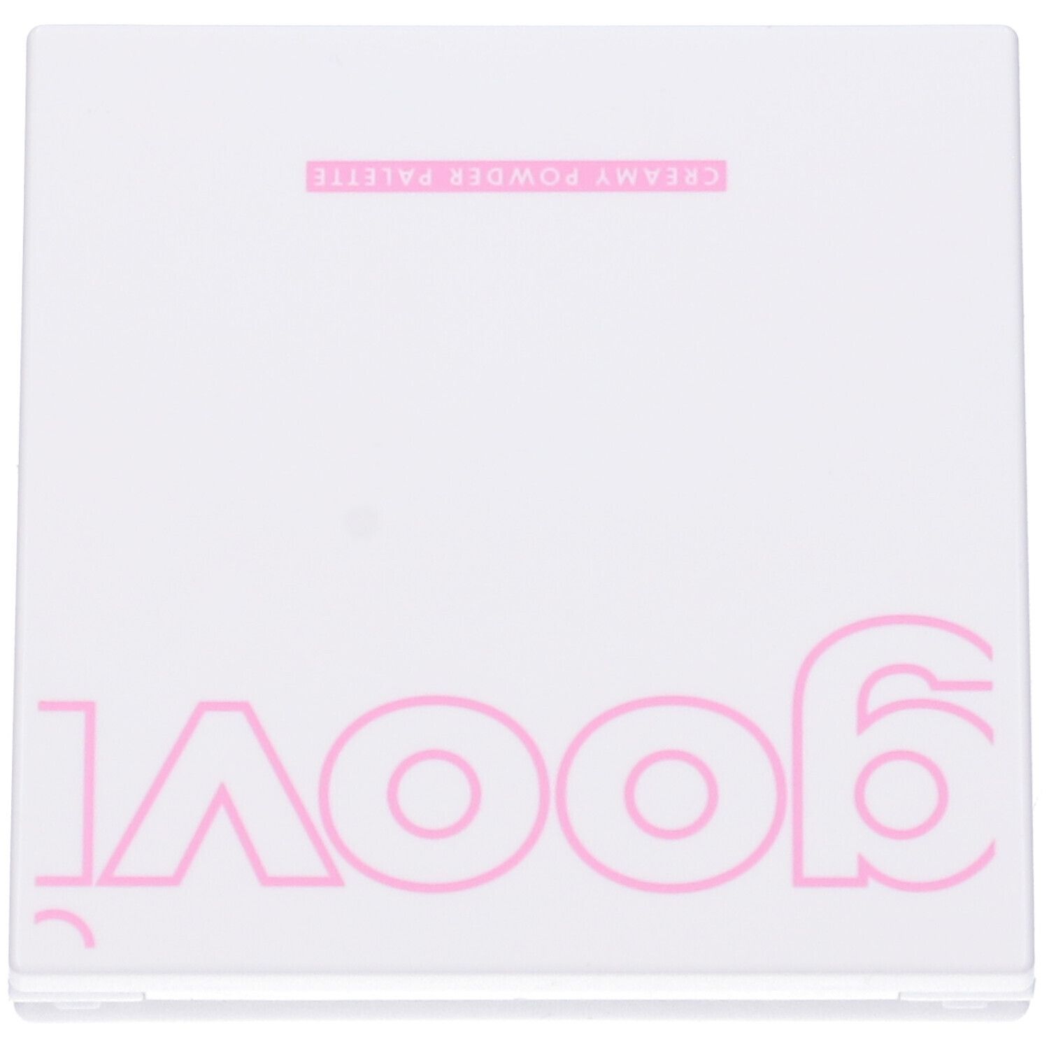Weiße Palette mit rosa Schriftzug 'CREAMY POWDER PALETTE' und 'joovii'.