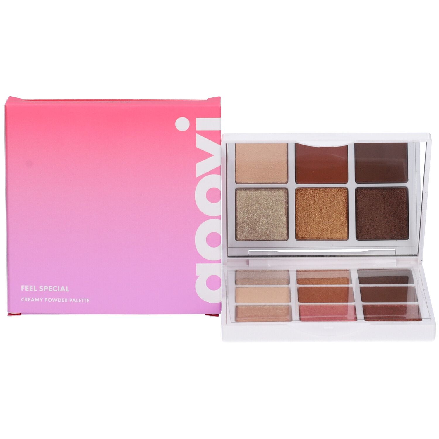 Eine Lidschattenpalette mit 12 Farben und eine passende Verpackung mit Farbverlauf.