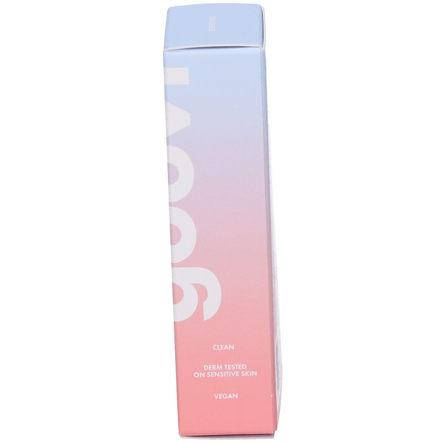 Scatola con sfumatura blu-rosa. Testo: Clean, Testato dermatologicamente, Vegan, logo Goovi.