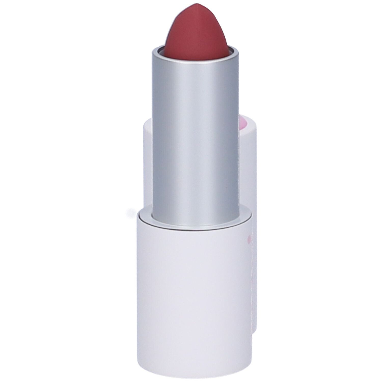 Rossetto con involucro bianco e punta rosata. Il cappuccio è in posizione.