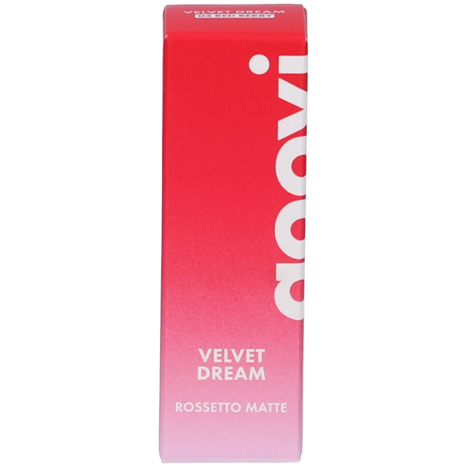 Confezione per rossetto. Sulla confezione c'è scritto "goovi", "Velvet Dream" e "Rossetto Matte".