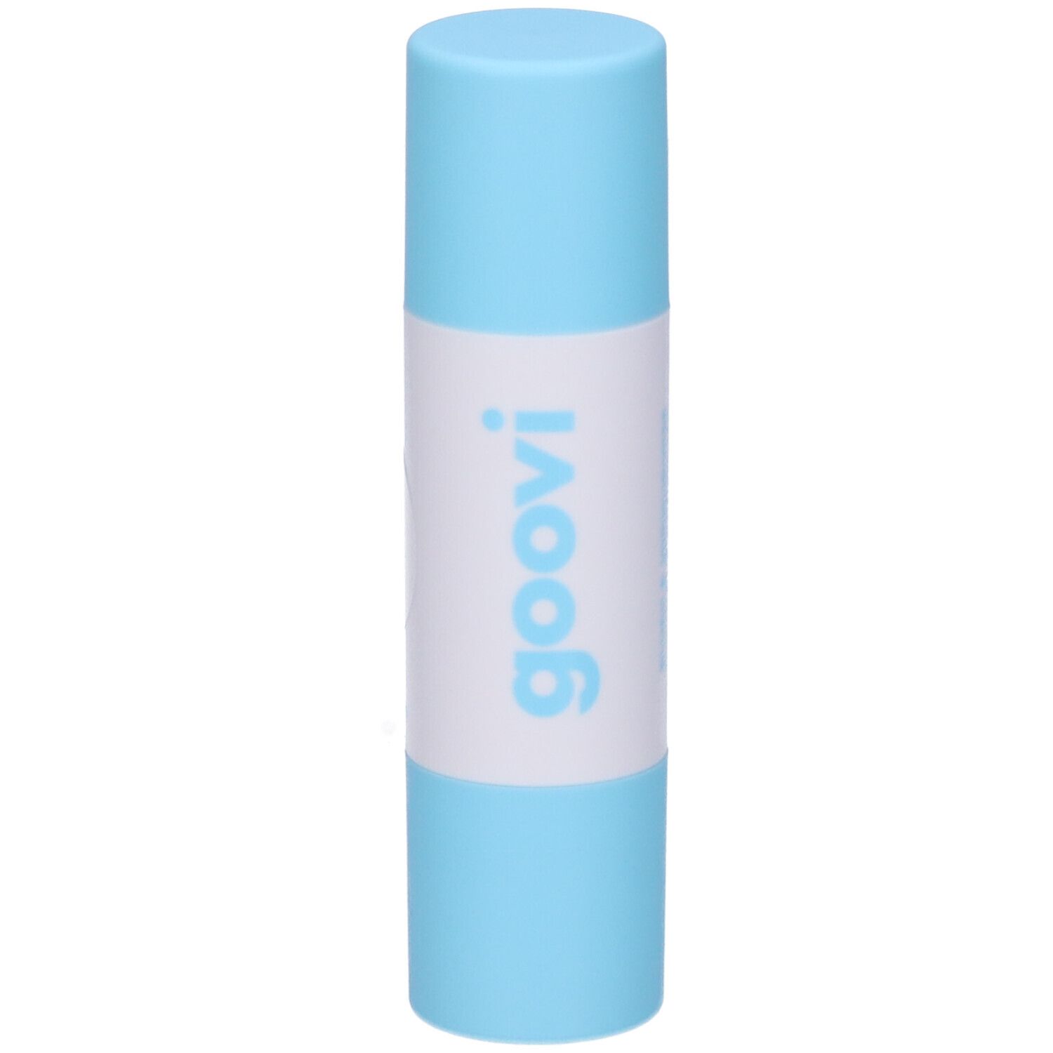 Duo stick blush e illuminante. Stick azzurro chiaro con etichetta bianca e tappo azzurro chiaro. Logo Goovi.