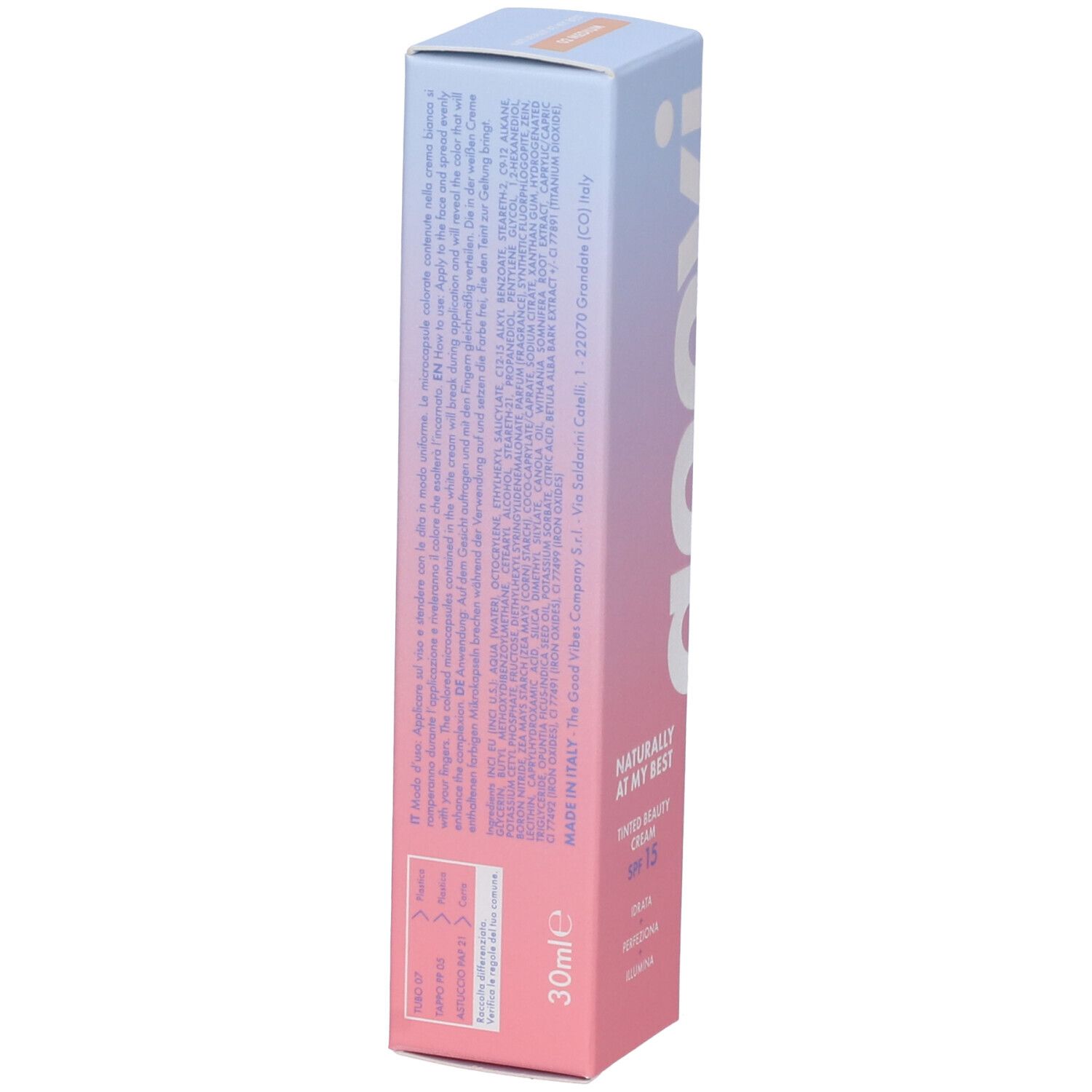 Retro confezione crema colorata. Testo multilingue. Marca Goovi. 30ml.