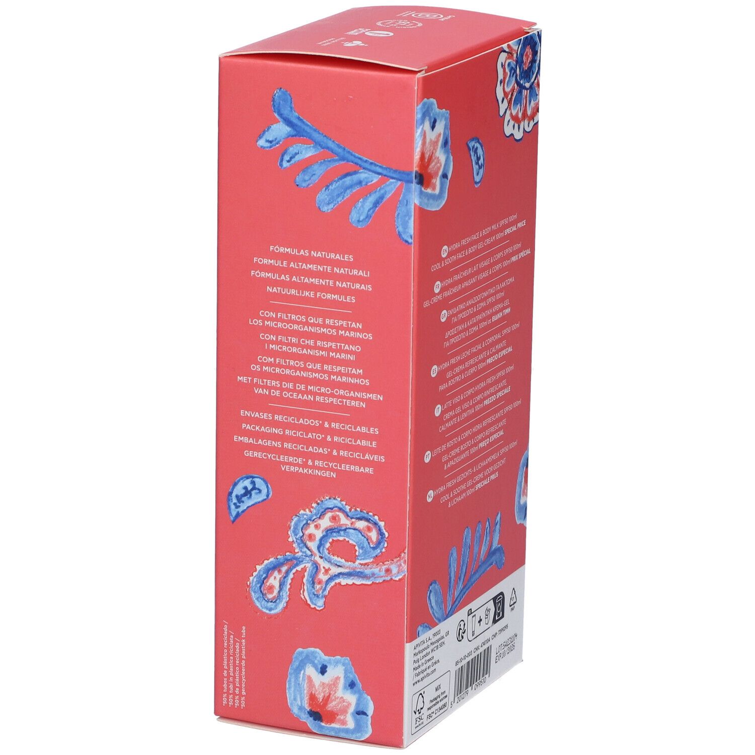 Confezione rossa con testo. Scritta: Formules Naturelles. Testo in più lingue.