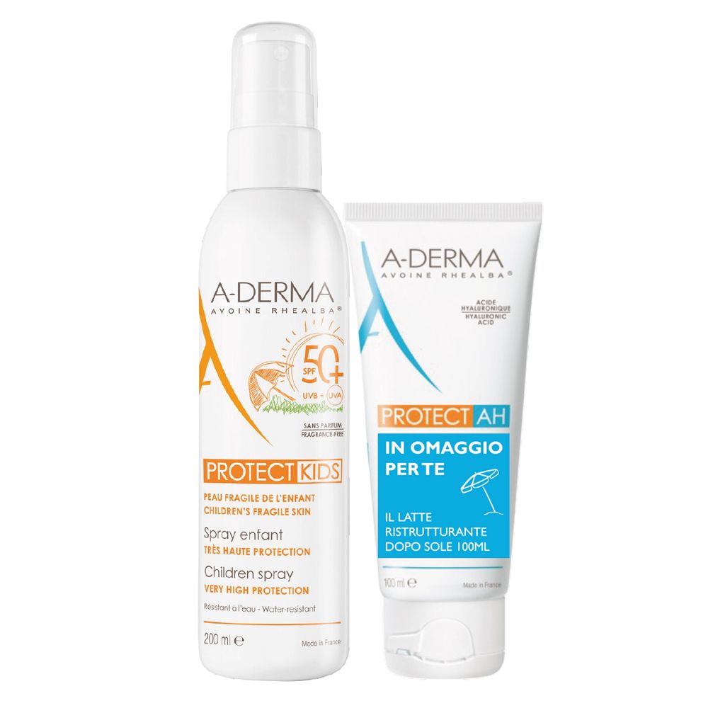 A-Derma Protect Kids SPF50+ Spray Bambino + Protect AH Latte Ristrutturante Doposole in Omaggio