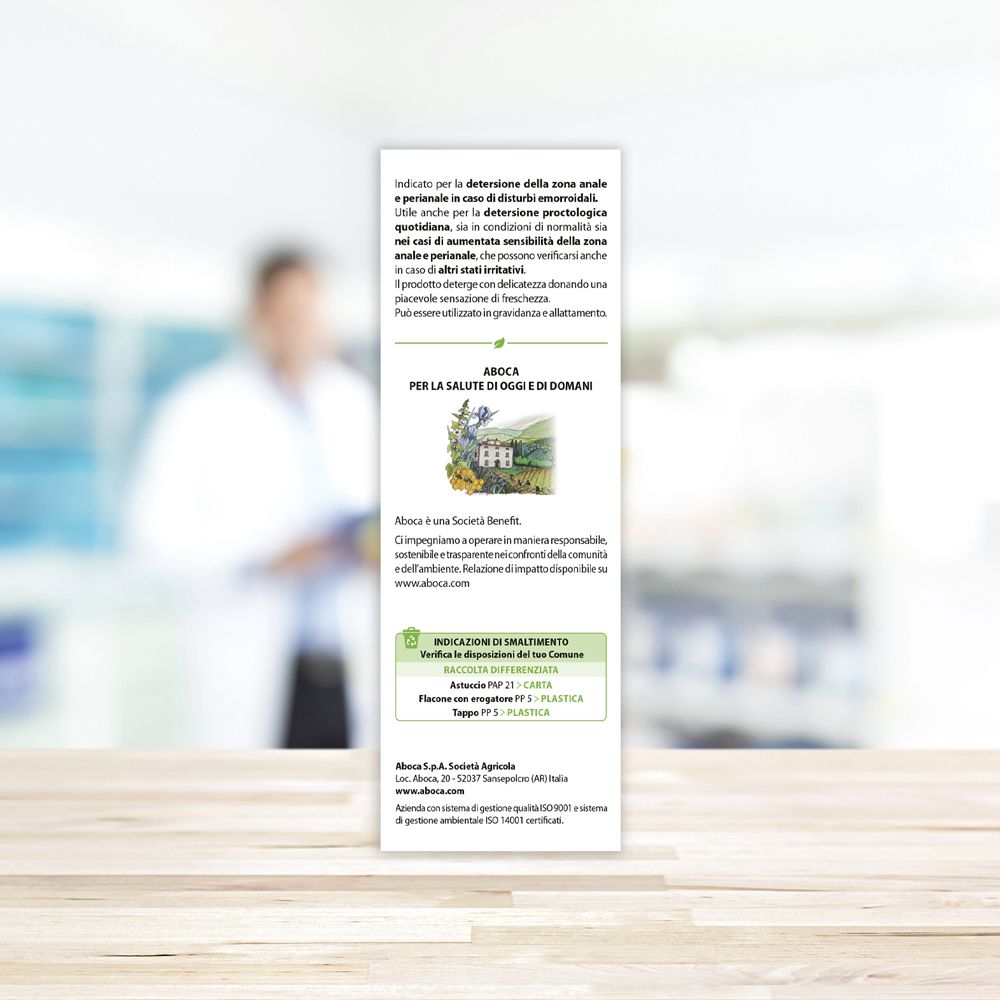 Aboca Produktinformationen mit Bild einer Landschaft und Text.