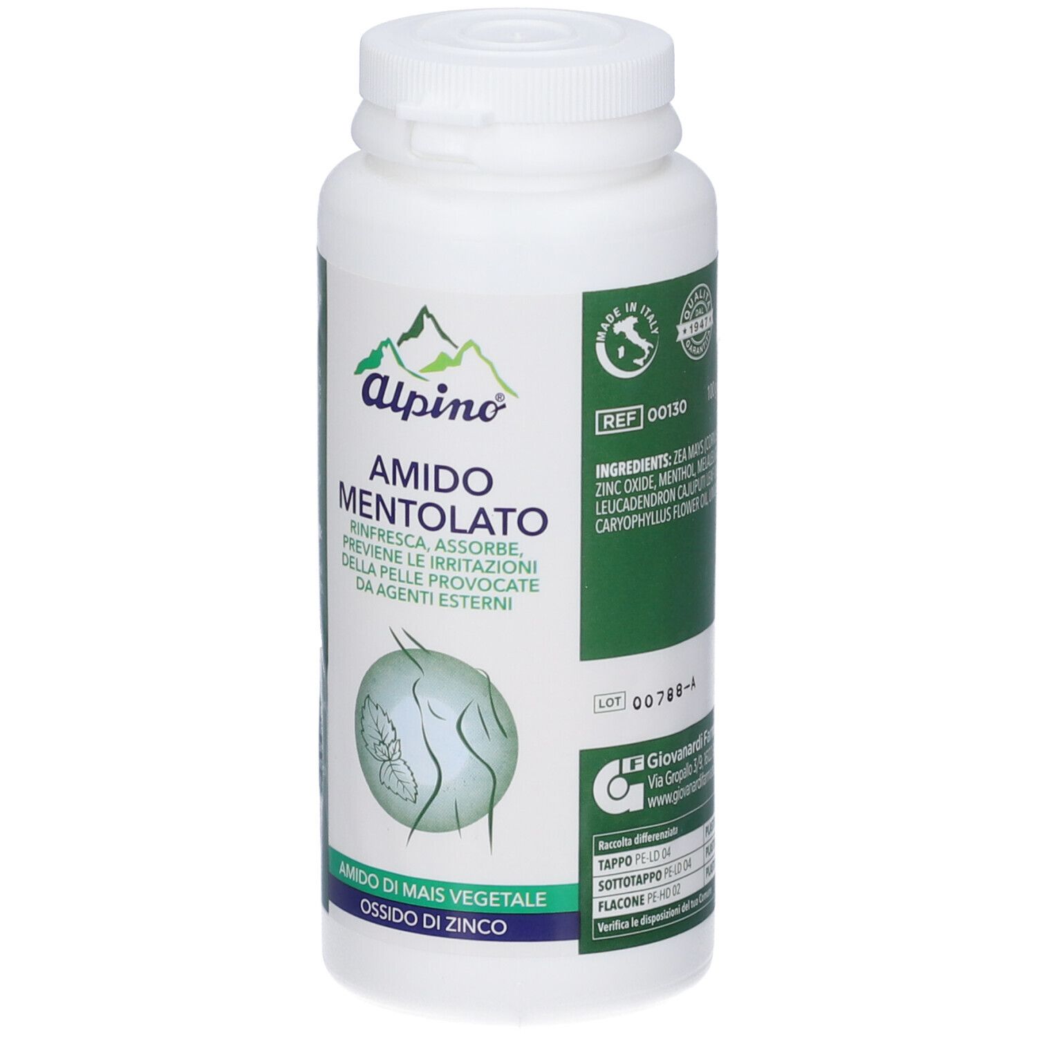 Vorderseite der Alpino Amido Mentolato Dose mit Logo und Produktbezeichnung.