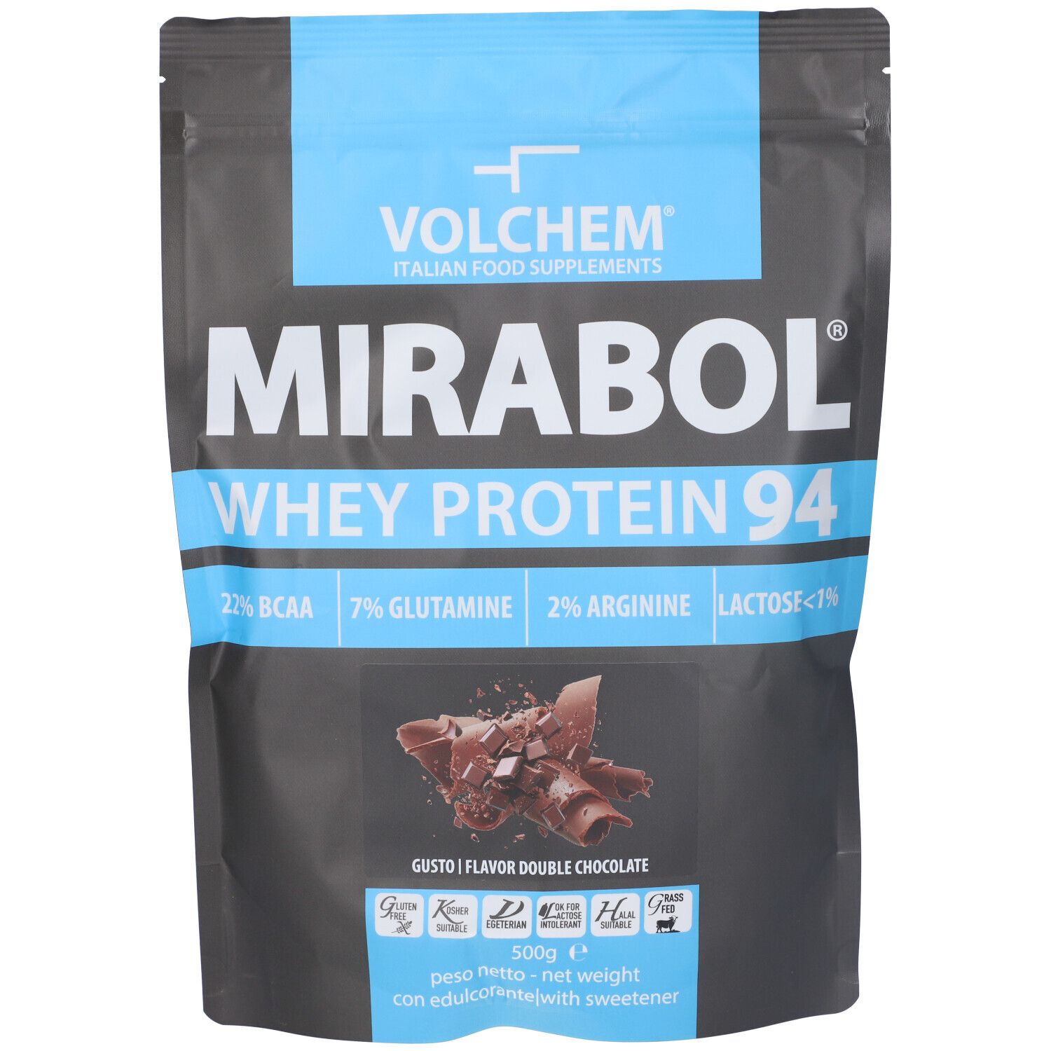 VOLCHEM Mirabol Whey Protein 94 Sieroproteine Isolate Del Latte In Polvere Solubile - Gusto Double Chocolate