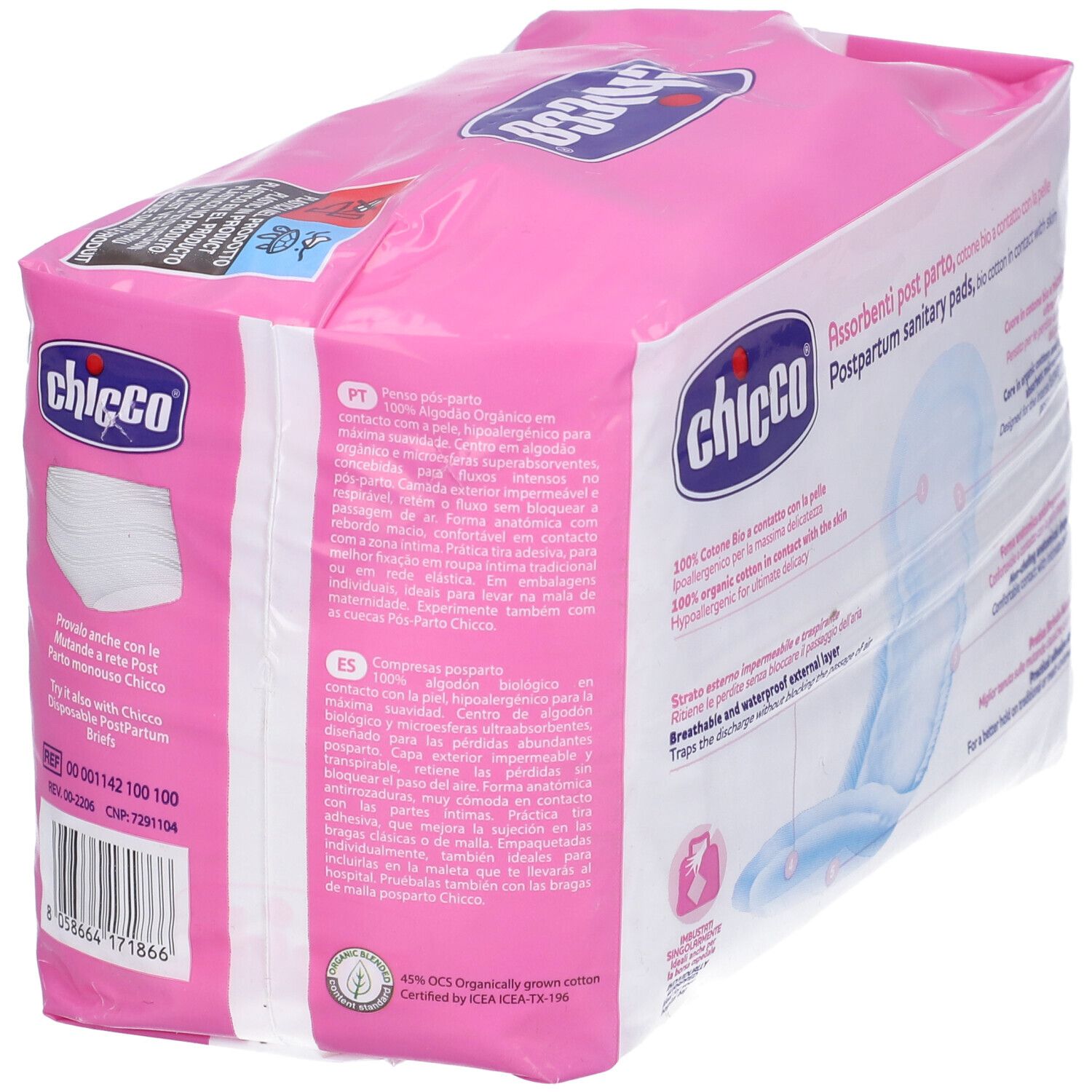 Confezione rosa Chicco Assorbenti Post Parto. Caratteristiche e cotone bio. Forma anatomica.