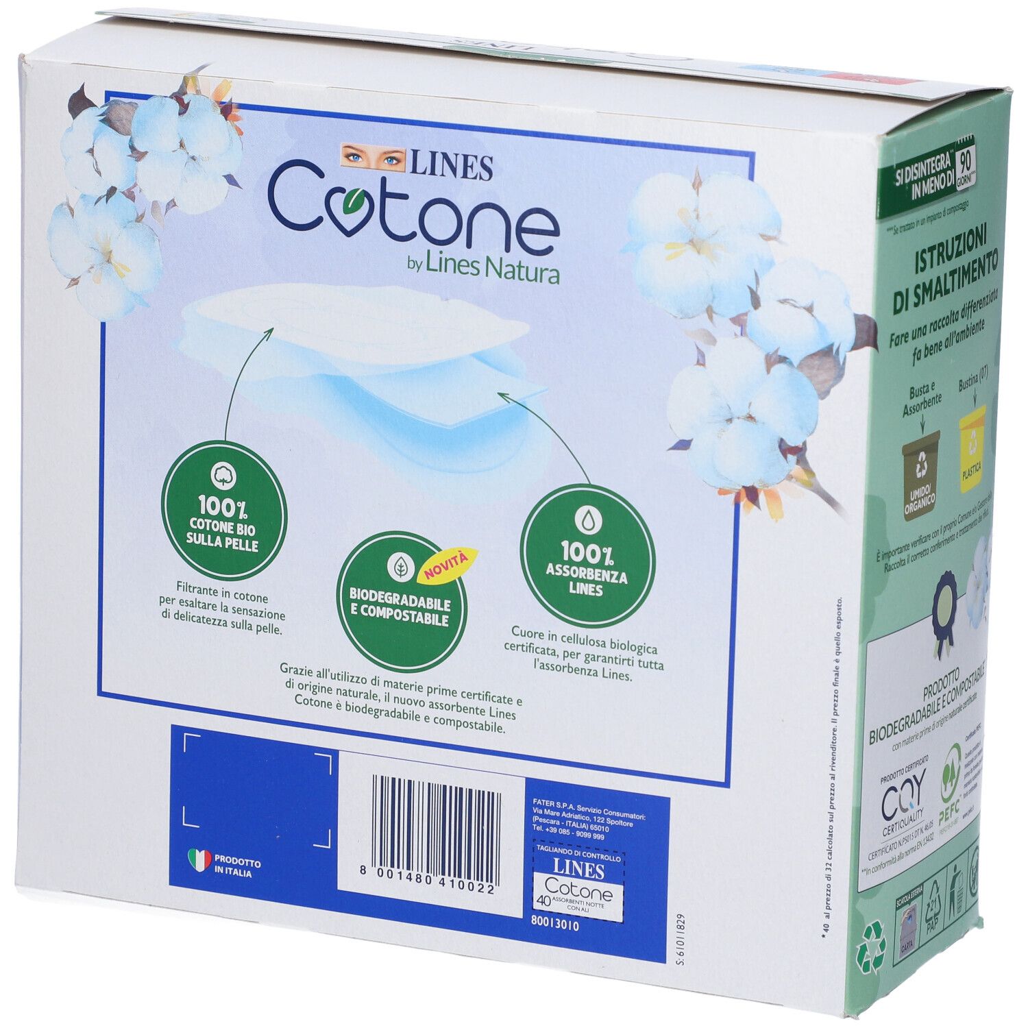 Retro confezione LINES Cotone. Informazioni cotone 100% bio e biodegradabilità.