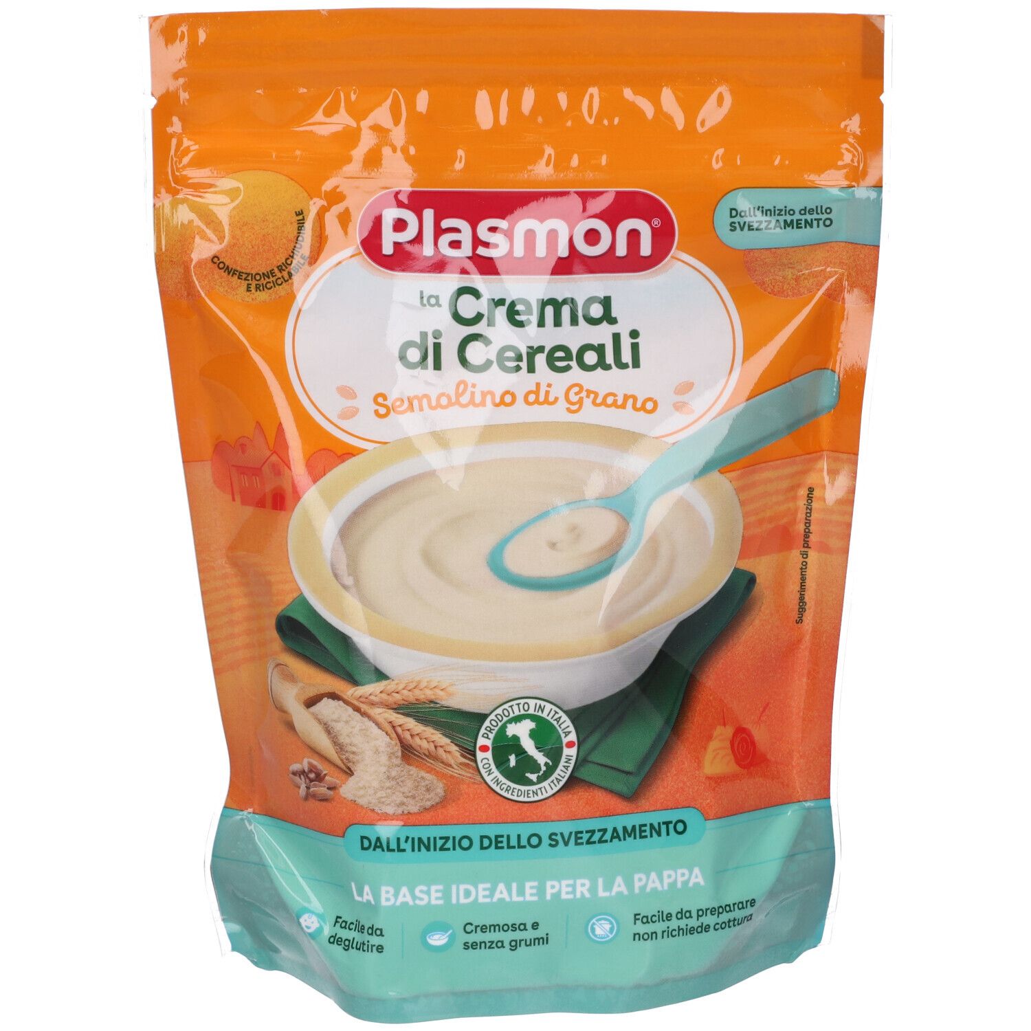Plasmon La Crema di Cereali Semolino di Grano, confezione di crema di cereali.