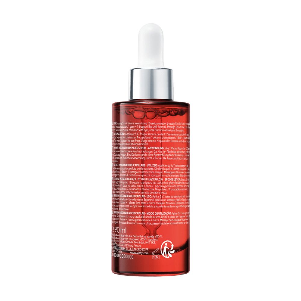 Rote Serumflasche mit Pipettenverschluss. Enthält 90ml. Text auf dem Etikett.