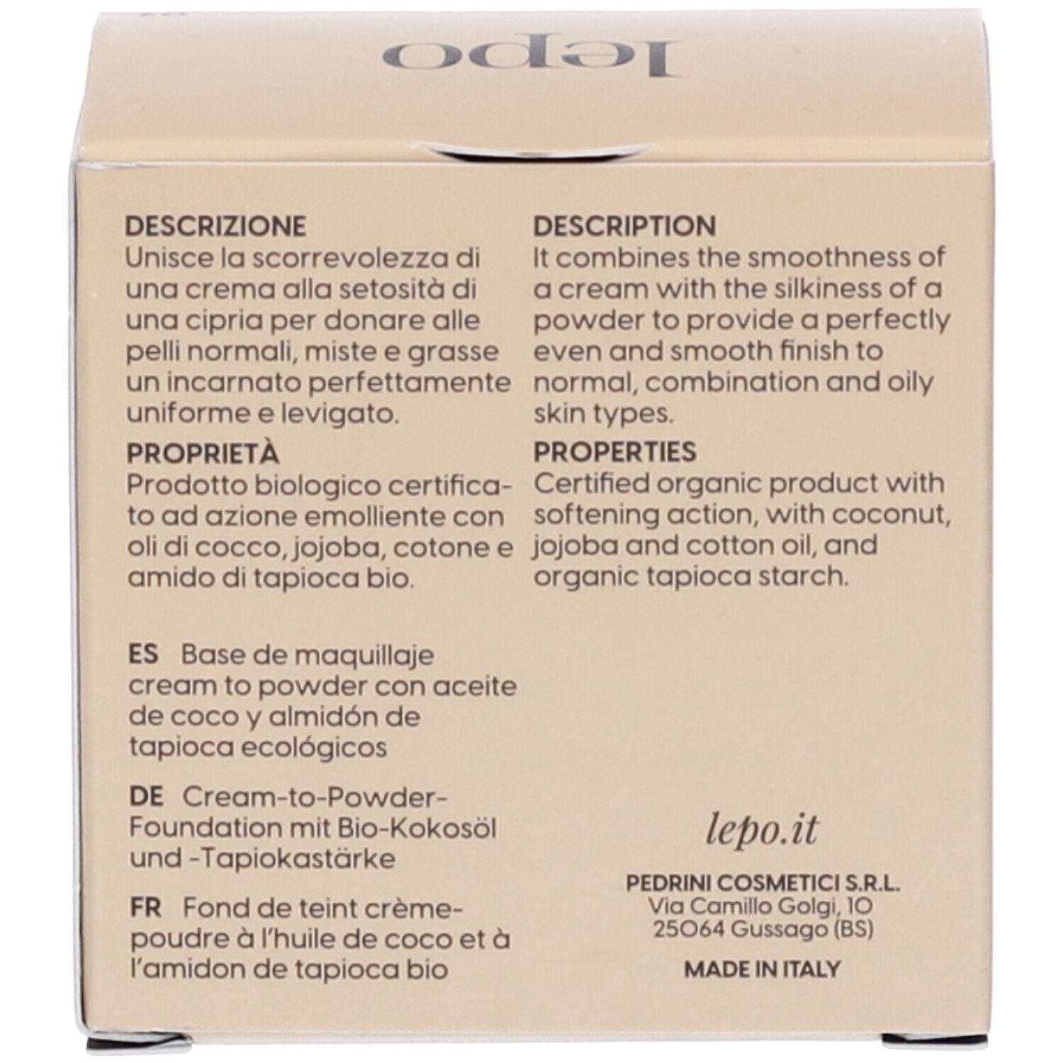 LEPO Biosense Foundation Fondotinta cream to powder NUANCE 02 NUDE