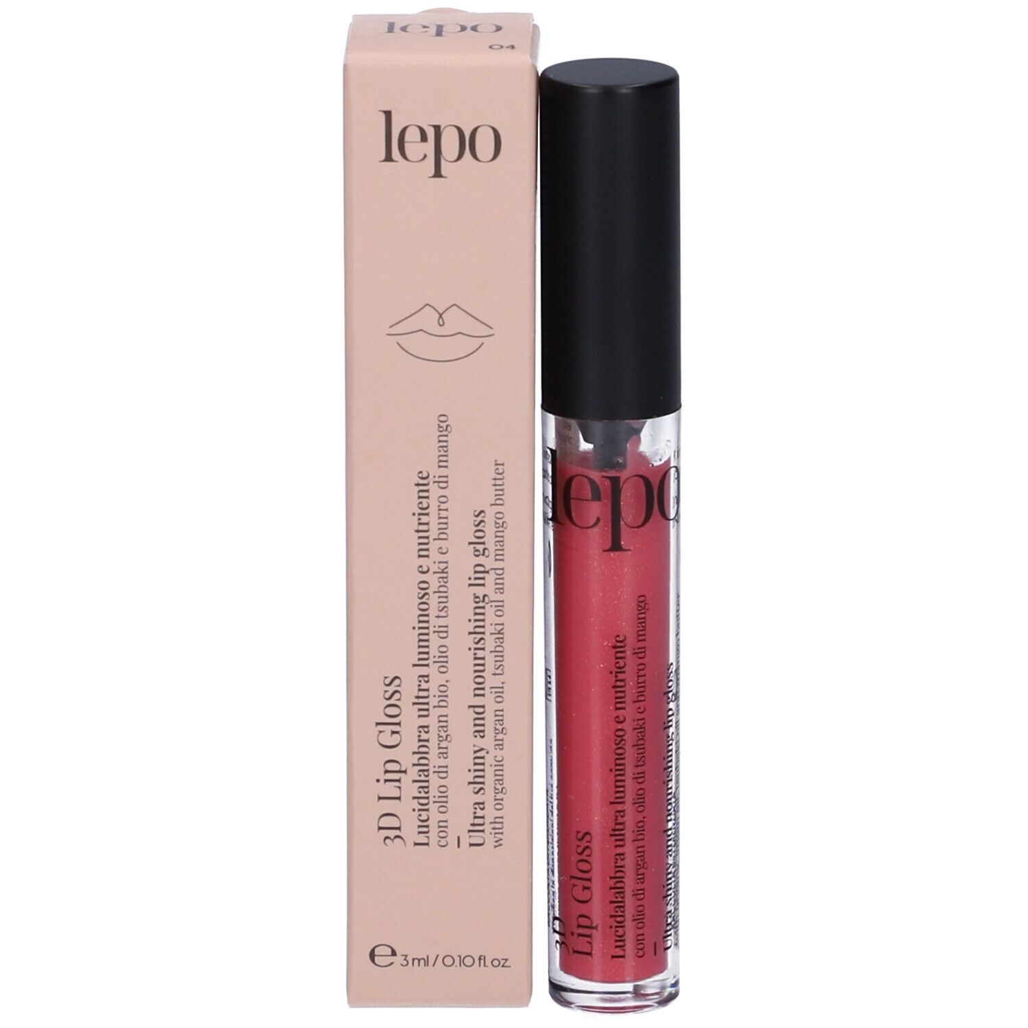 LEPO 3D Lip Gloss Lucidalabbra ultra luminoso e nutriente Tonalità 04 LAMPONE