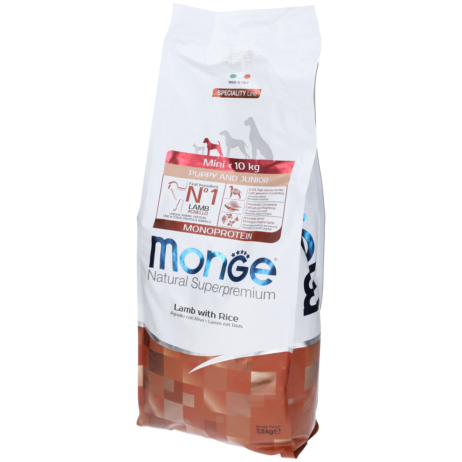 Monge Monoprotein Puppy & Junior Mini per Cani con Agnello e Riso 7,5 Kg