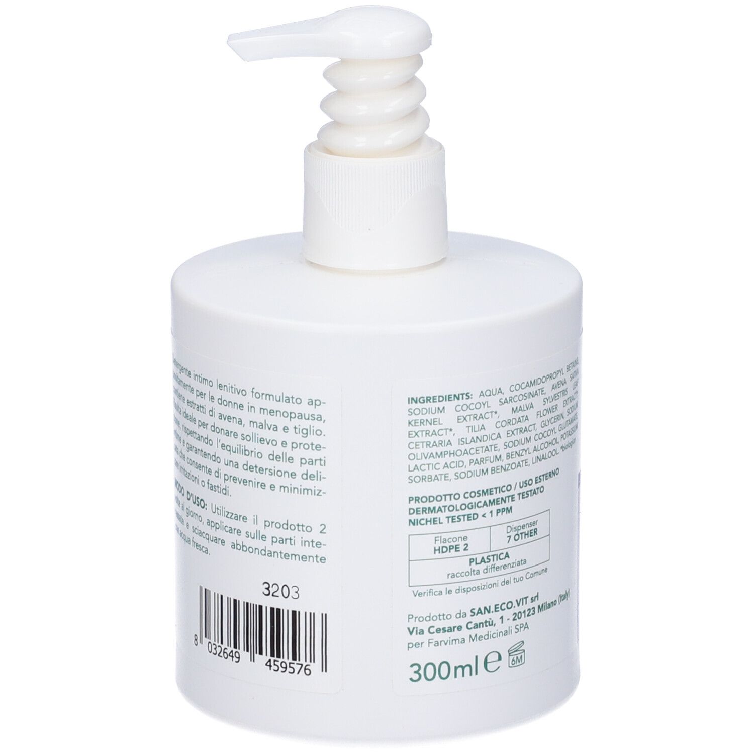 Weiße Pumpflasche mit Etikett, 300ml.