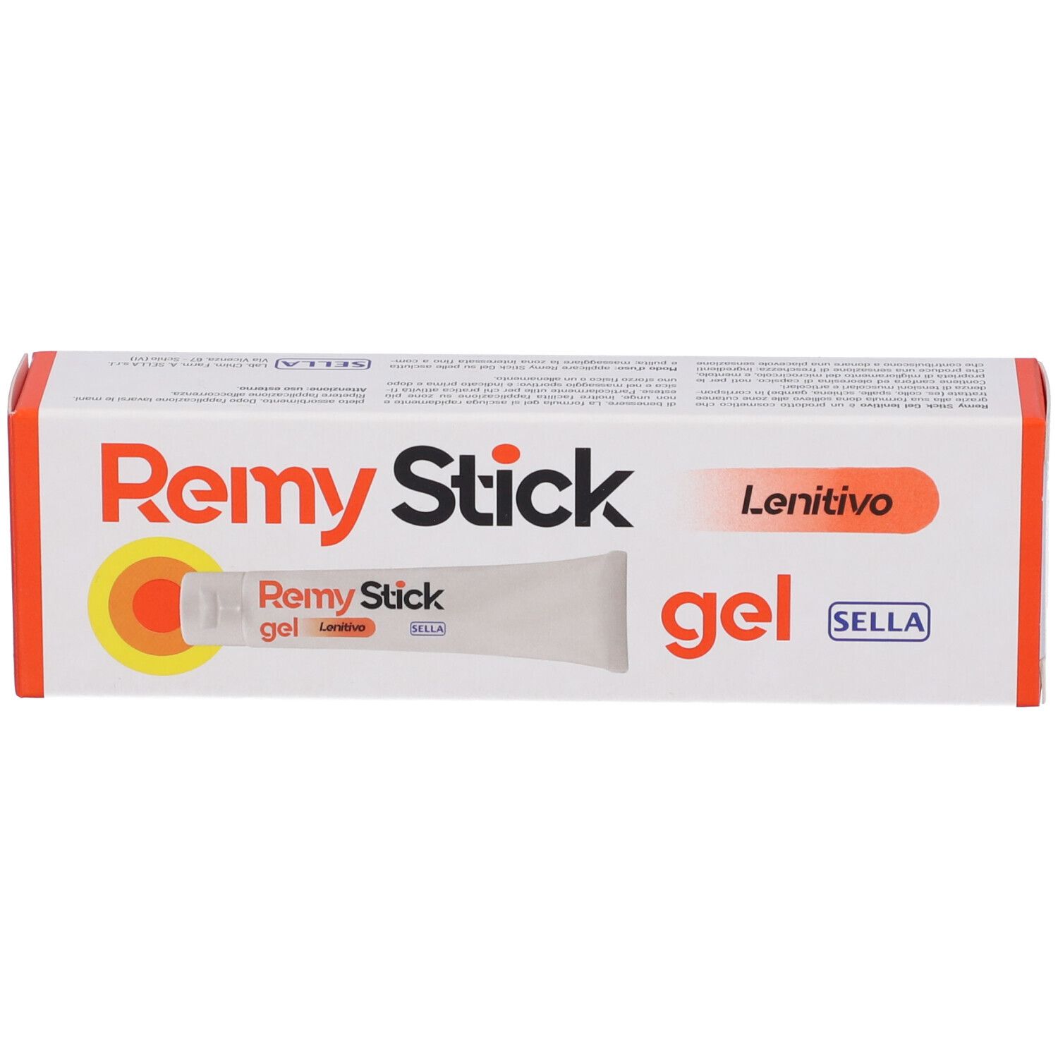 Boîte blanche avec texte rouge Remy Stick gel, Lonitivo. Marque Sella. Image du produit.
