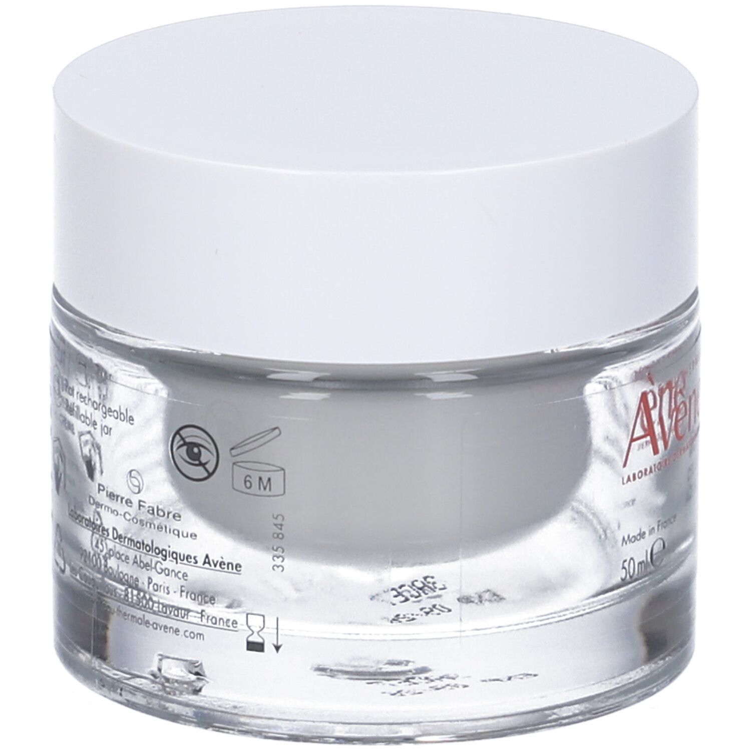 Retro del vaso di crema. Testo: Aqua Gel Crema, istruzioni per l'uso, ingredienti, indirizzo del produttore.