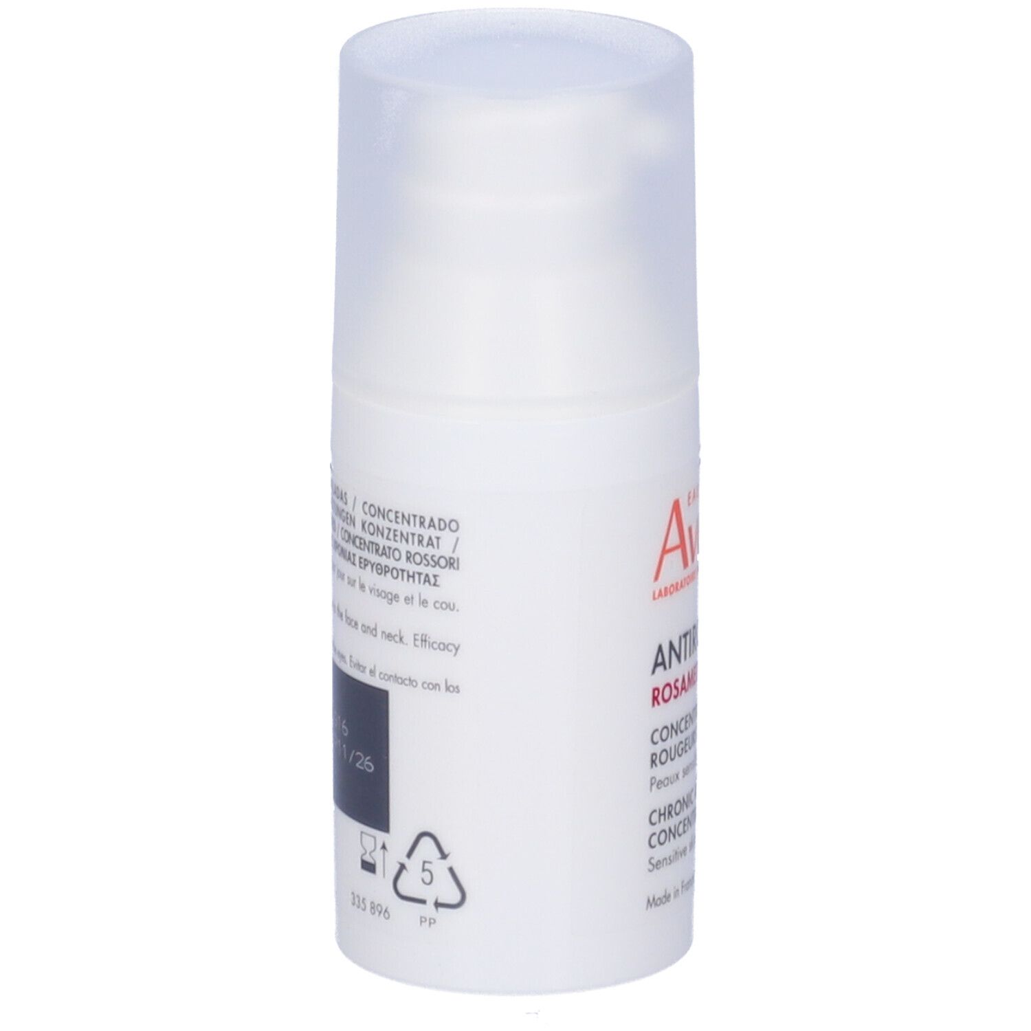 Retro del flacone. Testo multilingue. 30 ml. Prodotto in Francia.