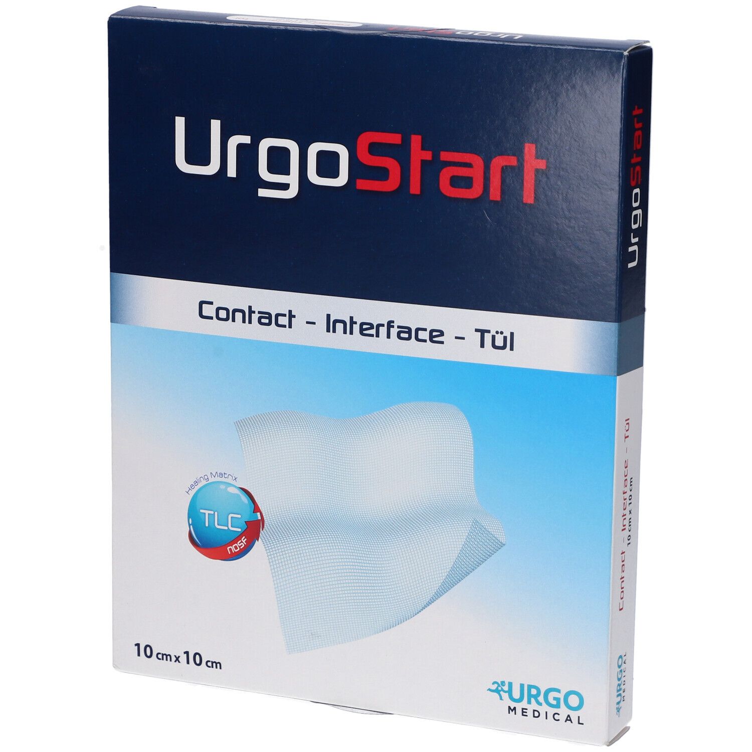 UrgoStart Contact Interface Verband, 10x10 cm, 3 Stück. TLC-NOSF Matrix.