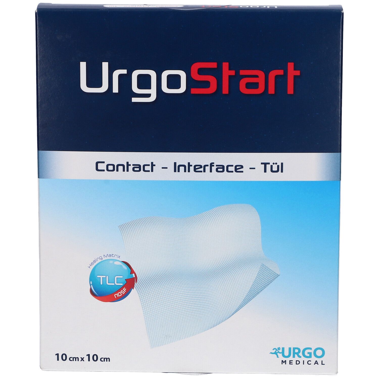 UrgoStart Contact Interface Verband, 10x10 cm, 3 Stück. TLC-NOSF Matrix.