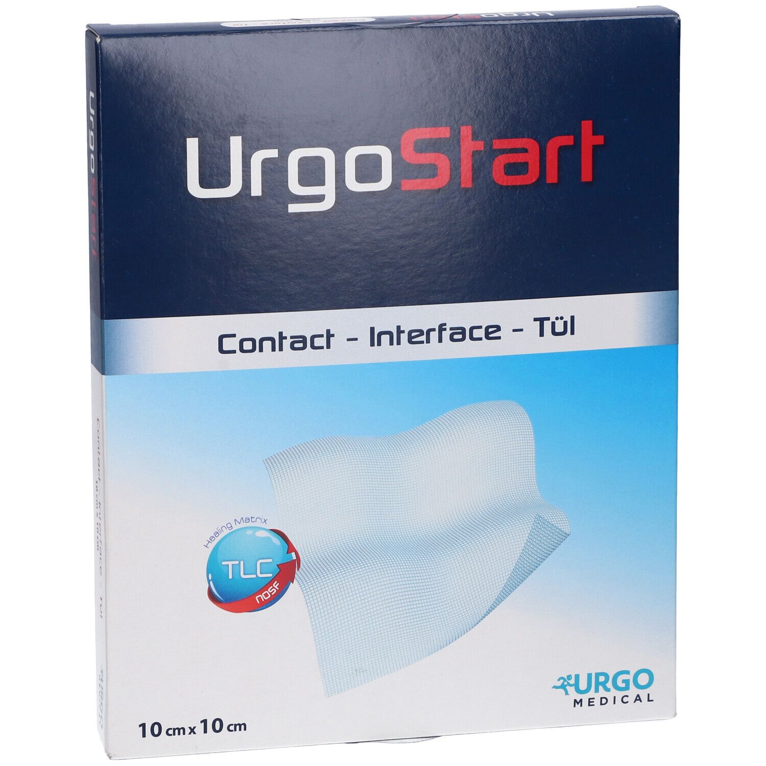 UrgoStart Contact Interface Verband, 10x10 cm, 3 Stück. TLC-NOSF Matrix.