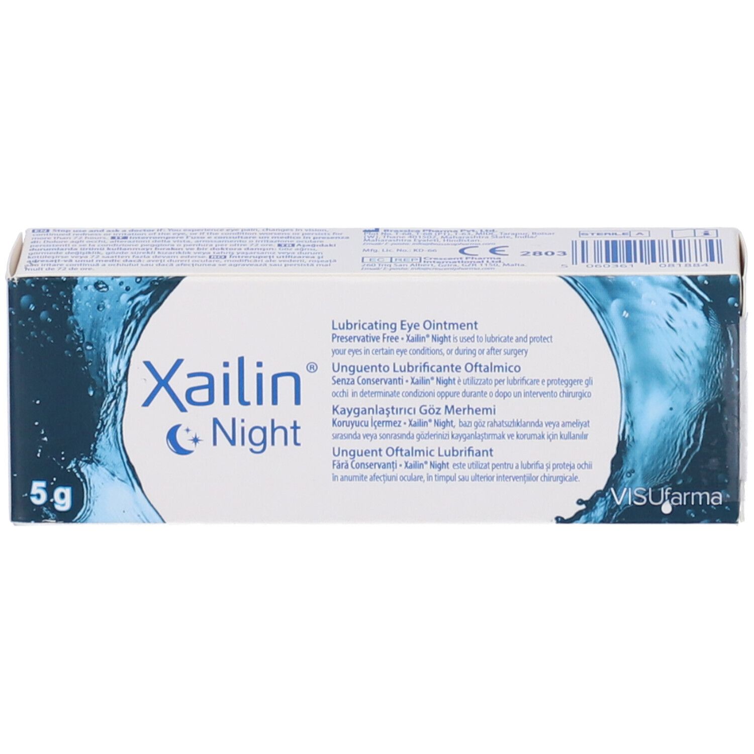 Schachtel mit Xailin Night, 5g. Blaue und weiße Verpackung mit Produktnamen und Inhaltsangabe.