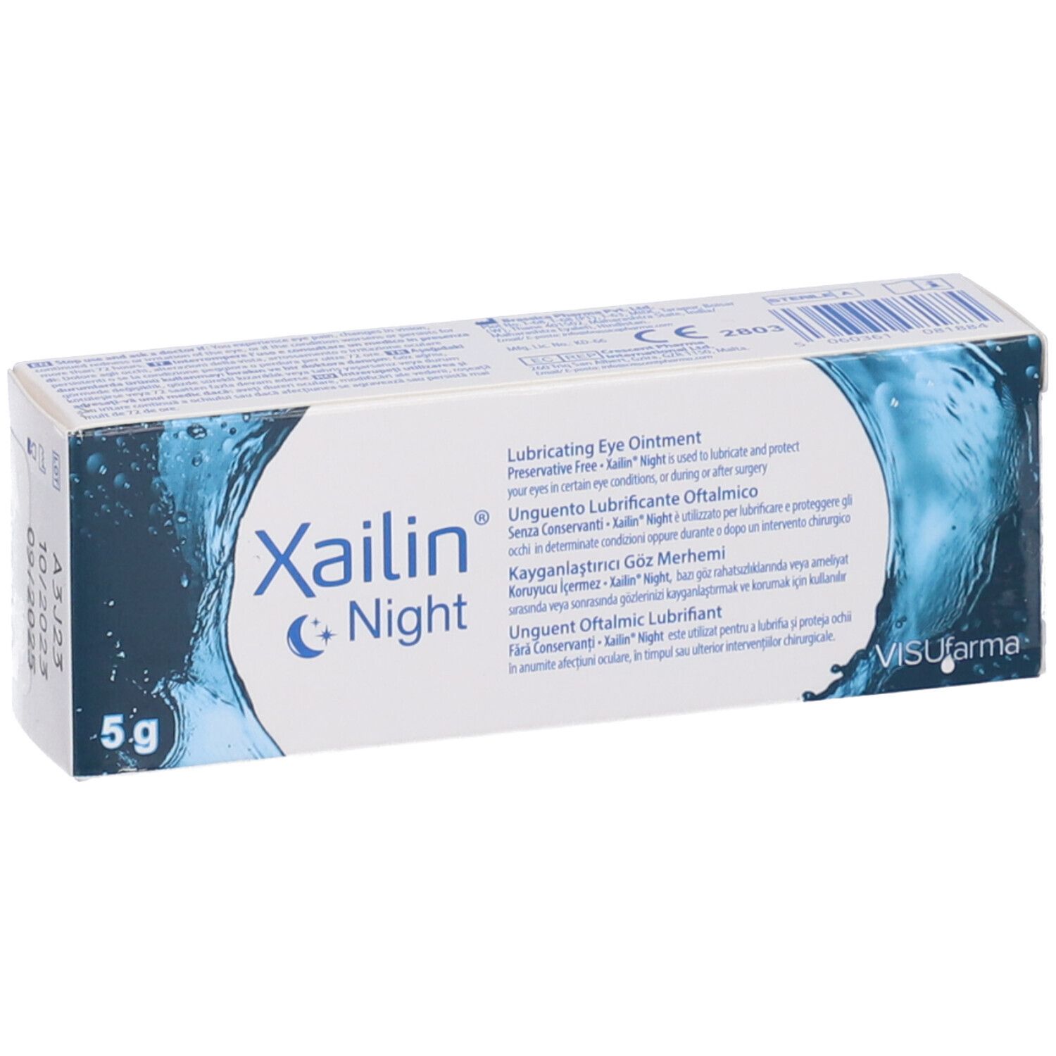 Schachtel mit Xailin Night, 5g. Blaue und weiße Verpackung mit Produktnamen und Inhaltsangabe.