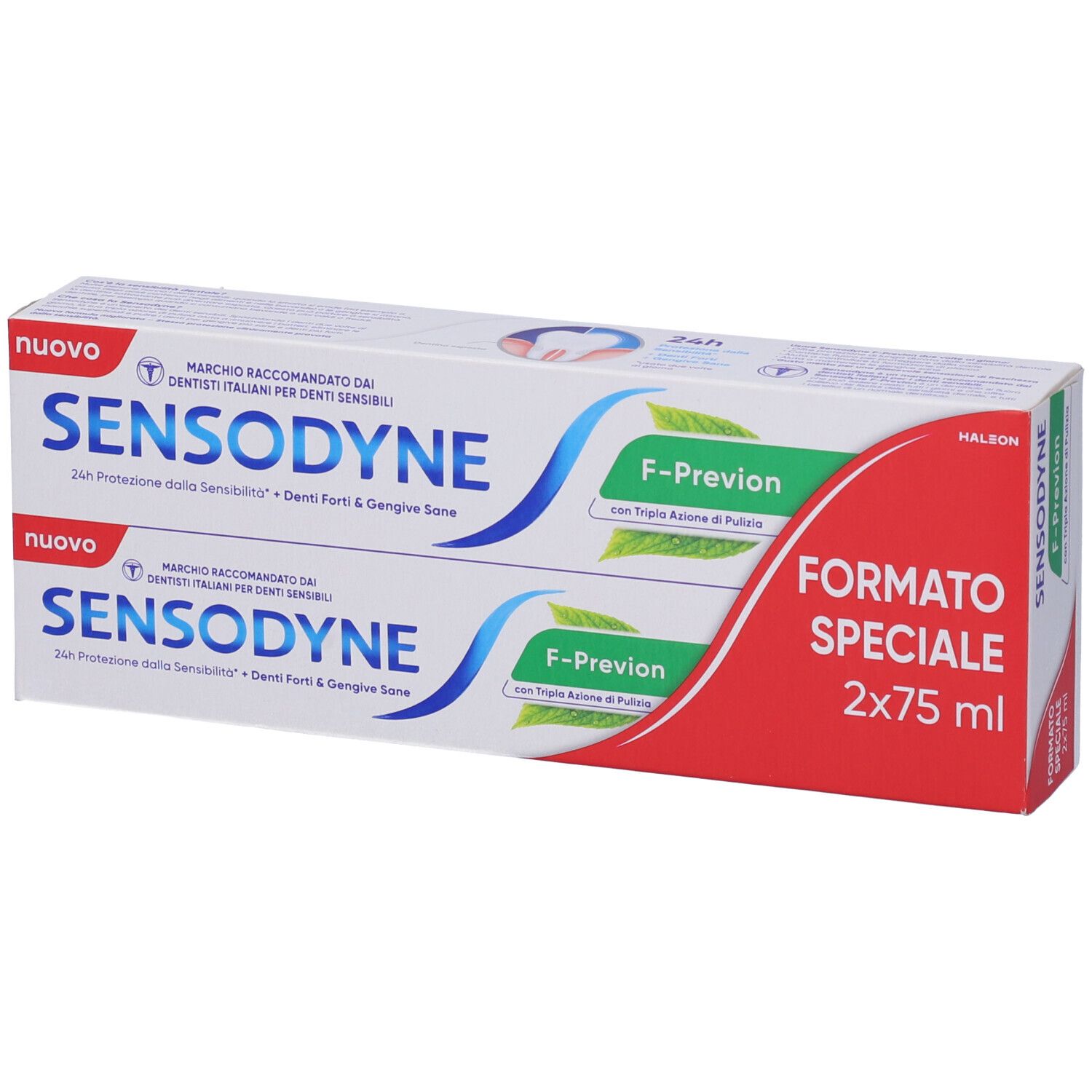 Sensodyne Dentifricio F-Previon Denti Sensibili Menta Fresca, 2x75ml