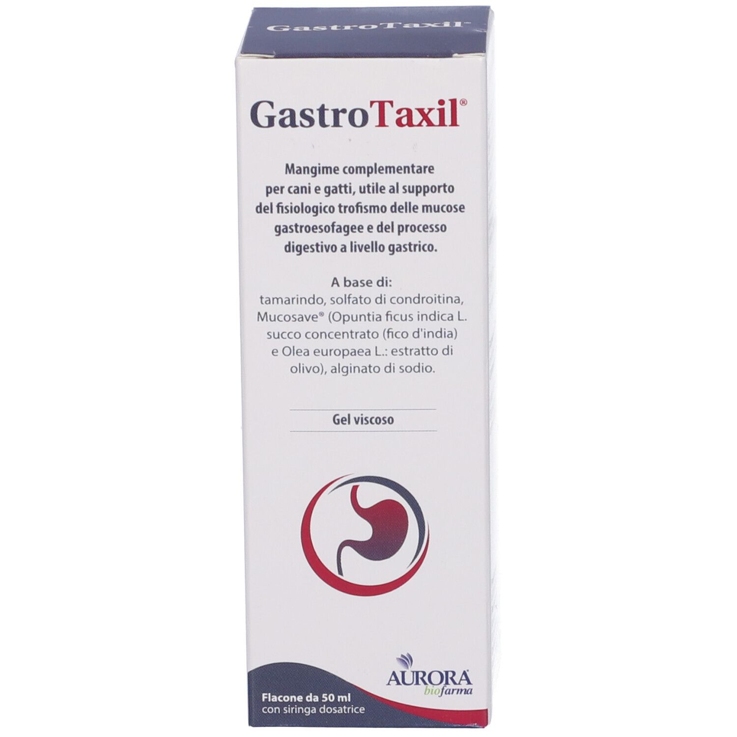 Produktverpackung. Aufschrift: Gastrotaxil. Schachtel mit Produktinformationen und Logo.