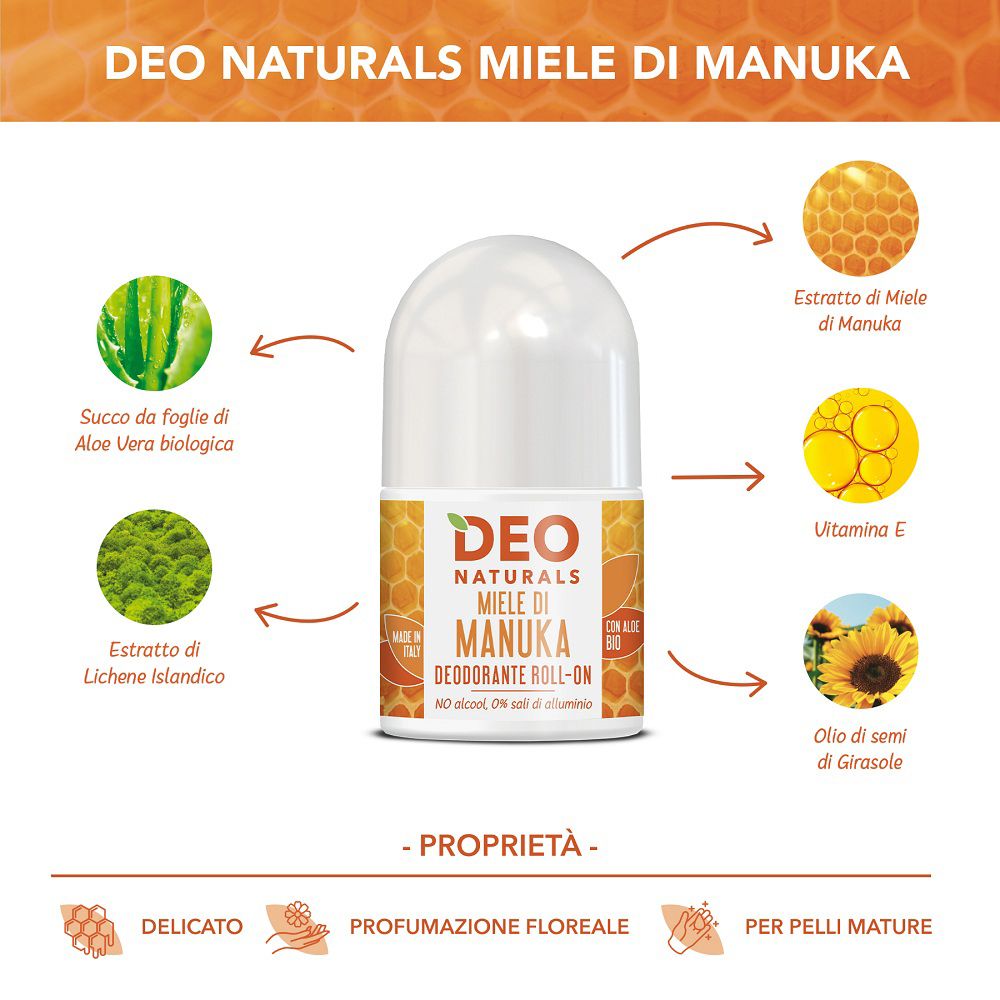 Deo Naturals Manuka Roll-on mit Aloe Vera, isländischem Moos, Sonnenblumenöl.