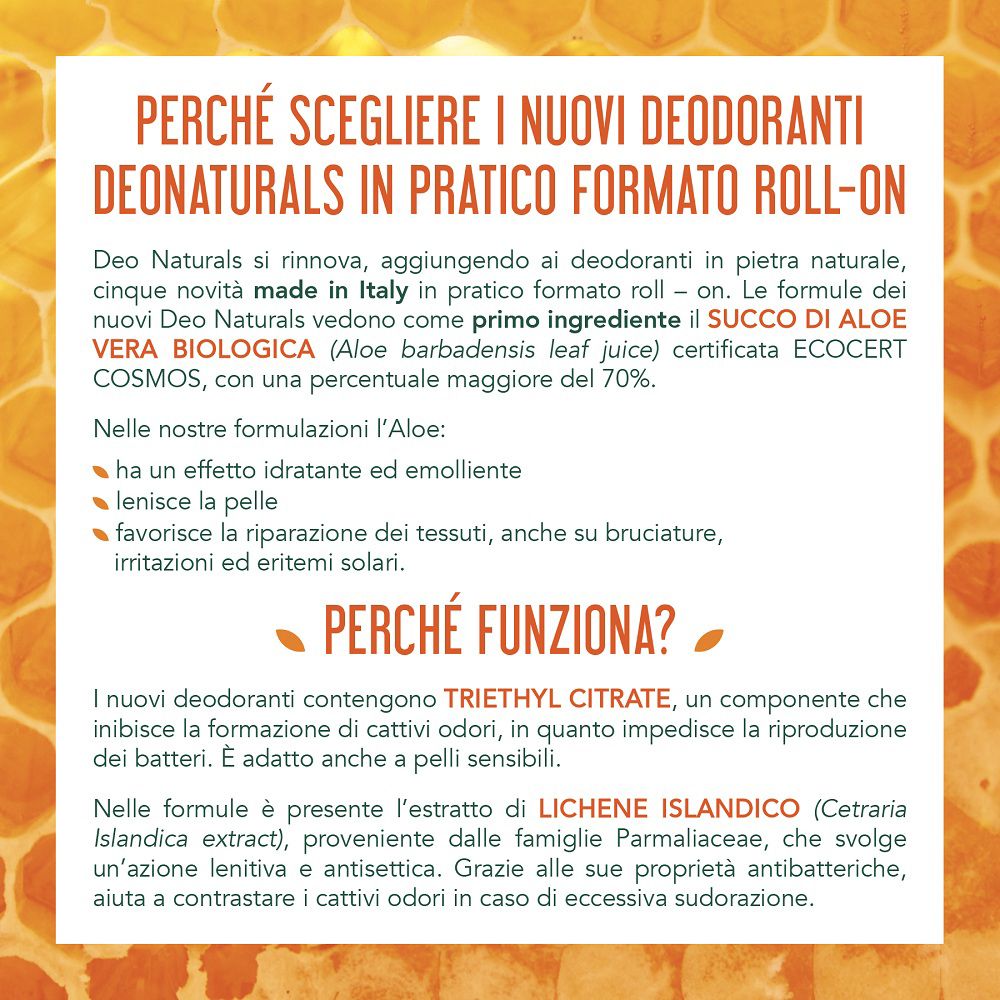 Deo Naturals Roll-on Deodorants: Made in Italy, natürliche Inhaltsstoffe.