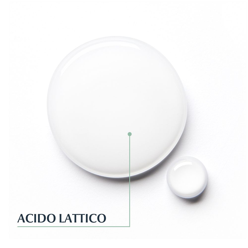 Due gocce di liquido. Testo: Acido lattico.