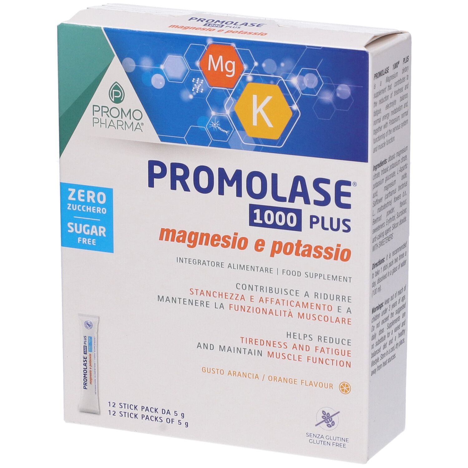 PromoPharma Promolase 1000® Plus Magnesio e Potassio Zero Zucchero Bustine Gusto Arancia