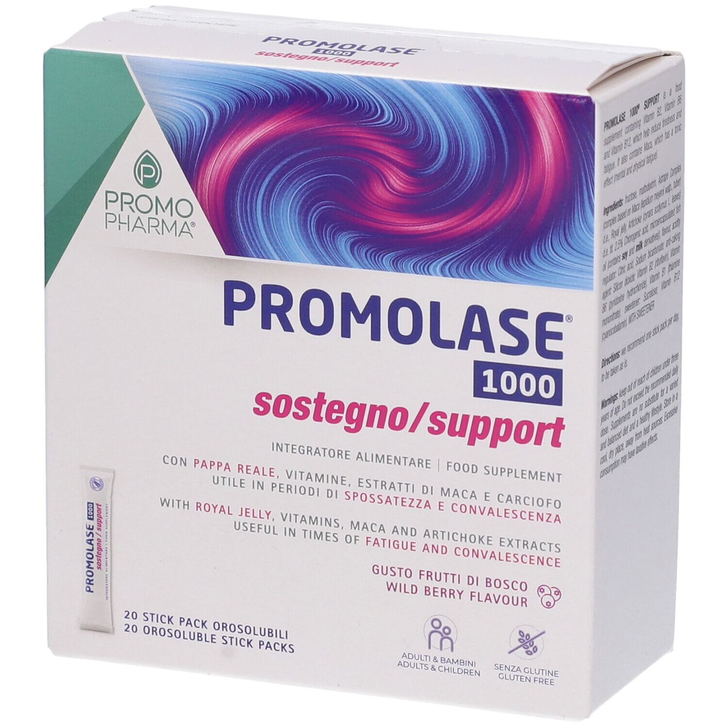 PromoPharma Promolase 1000 Sostegno Stick Orali Gusto Frutti di Bosco