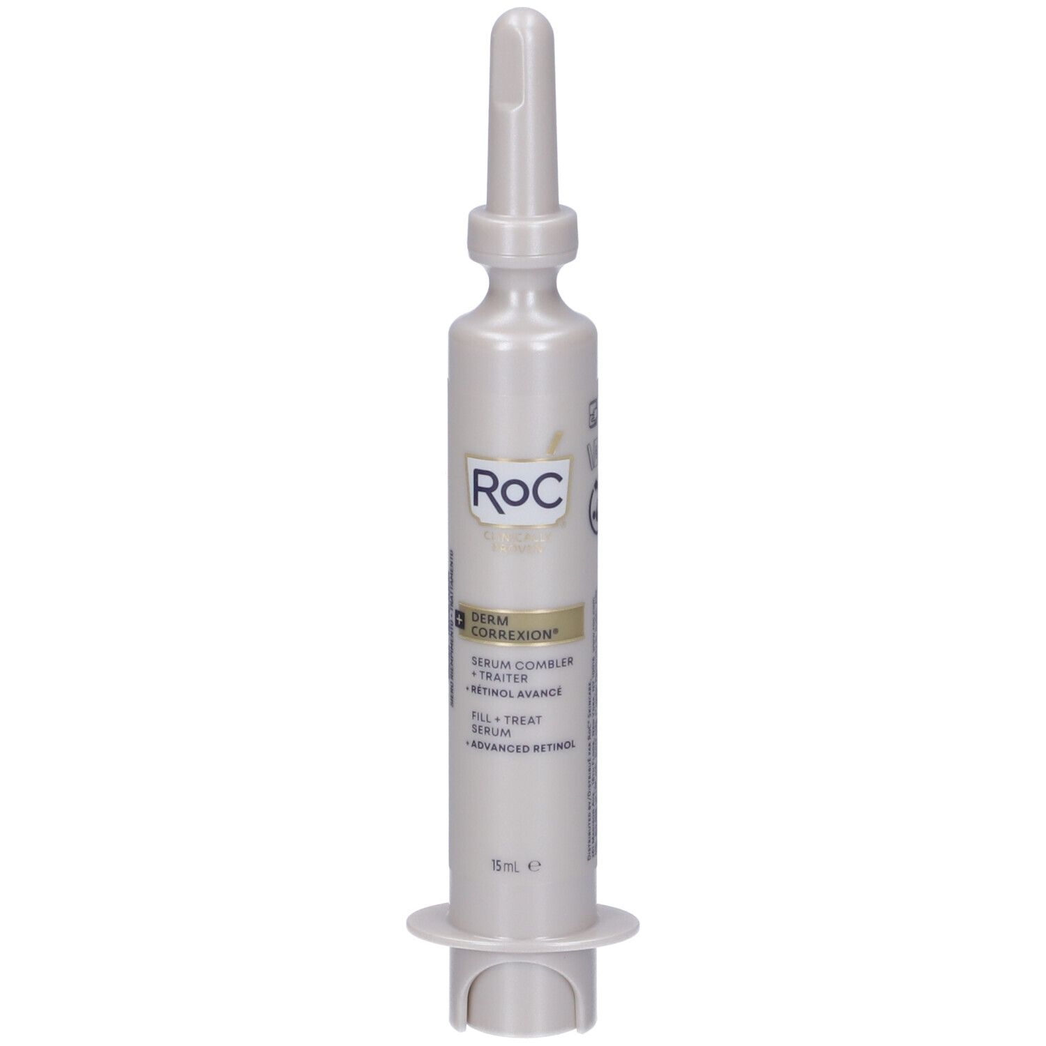 Flacone di siero RoC Derm Correxion. Grigio-bianco. Con punta applicatore. 15 ml.