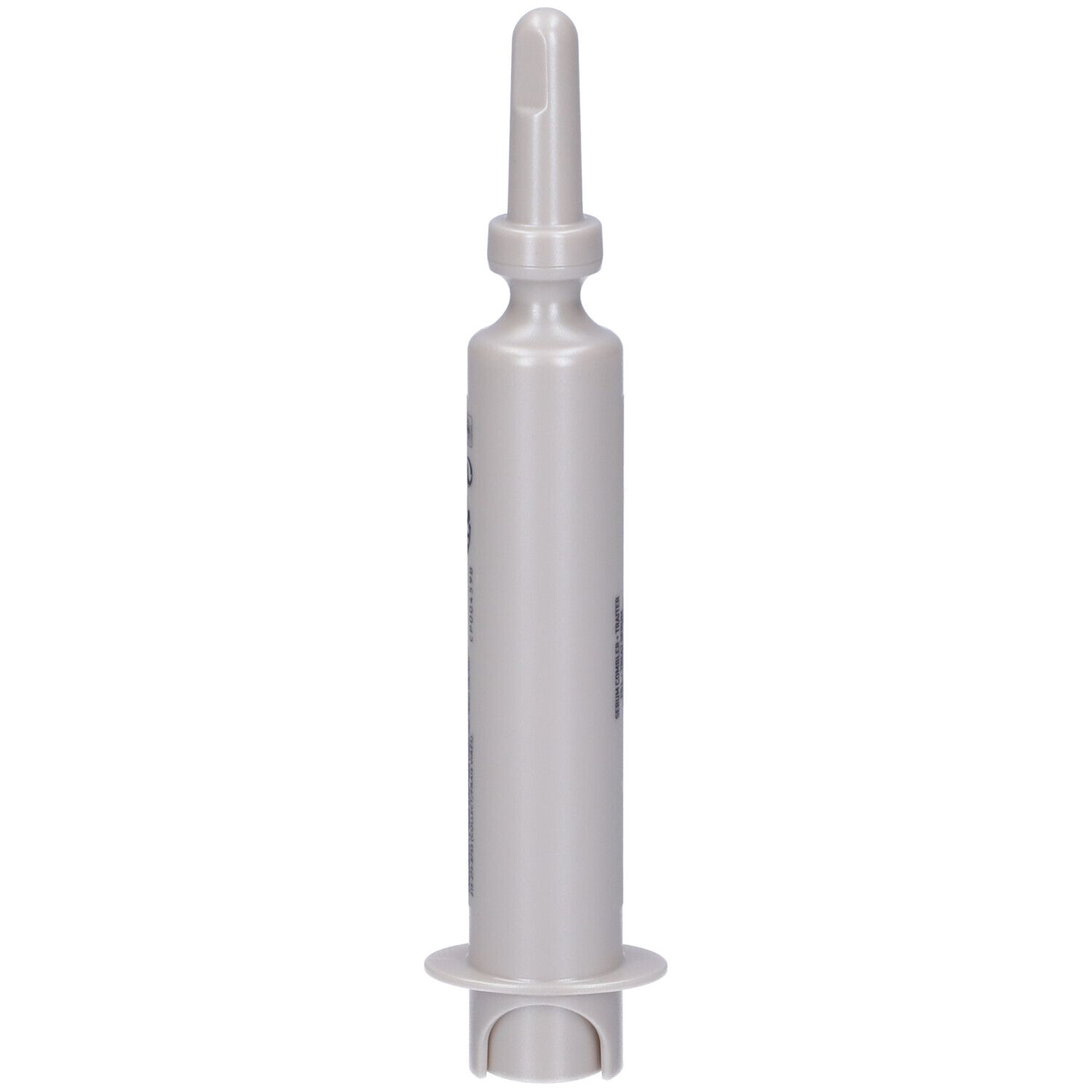 Flacone di siero RoC Derm Correxion. Retro. Testo e loghi. Grigio-bianco.