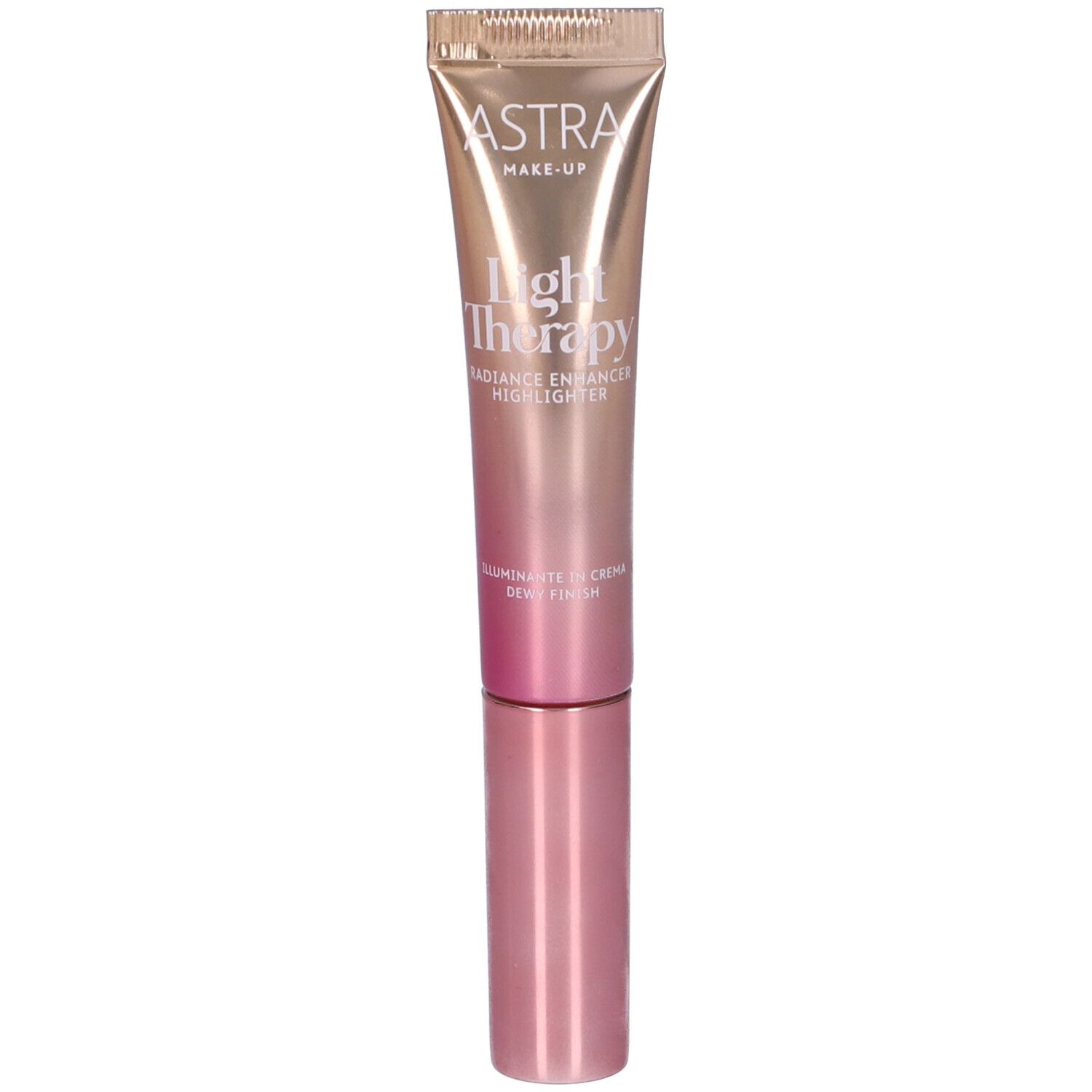 Tubo con tappo. ASTRA Make-Up Light Therapy. Tappo rosa. Sfumatura da chiaro a scuro. Testo.