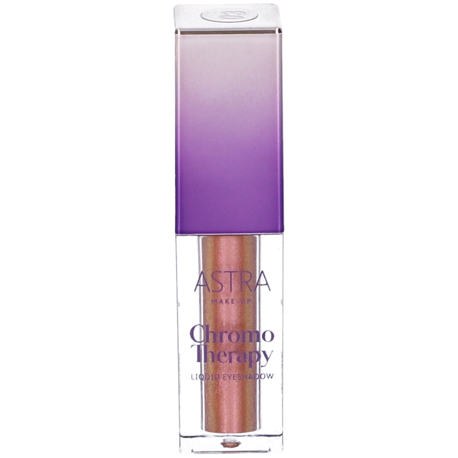 Ombretto liquido. ASTRA Make-Up Chromo Therapy. Tonalità 03. Flacone trasparente, tappo viola.