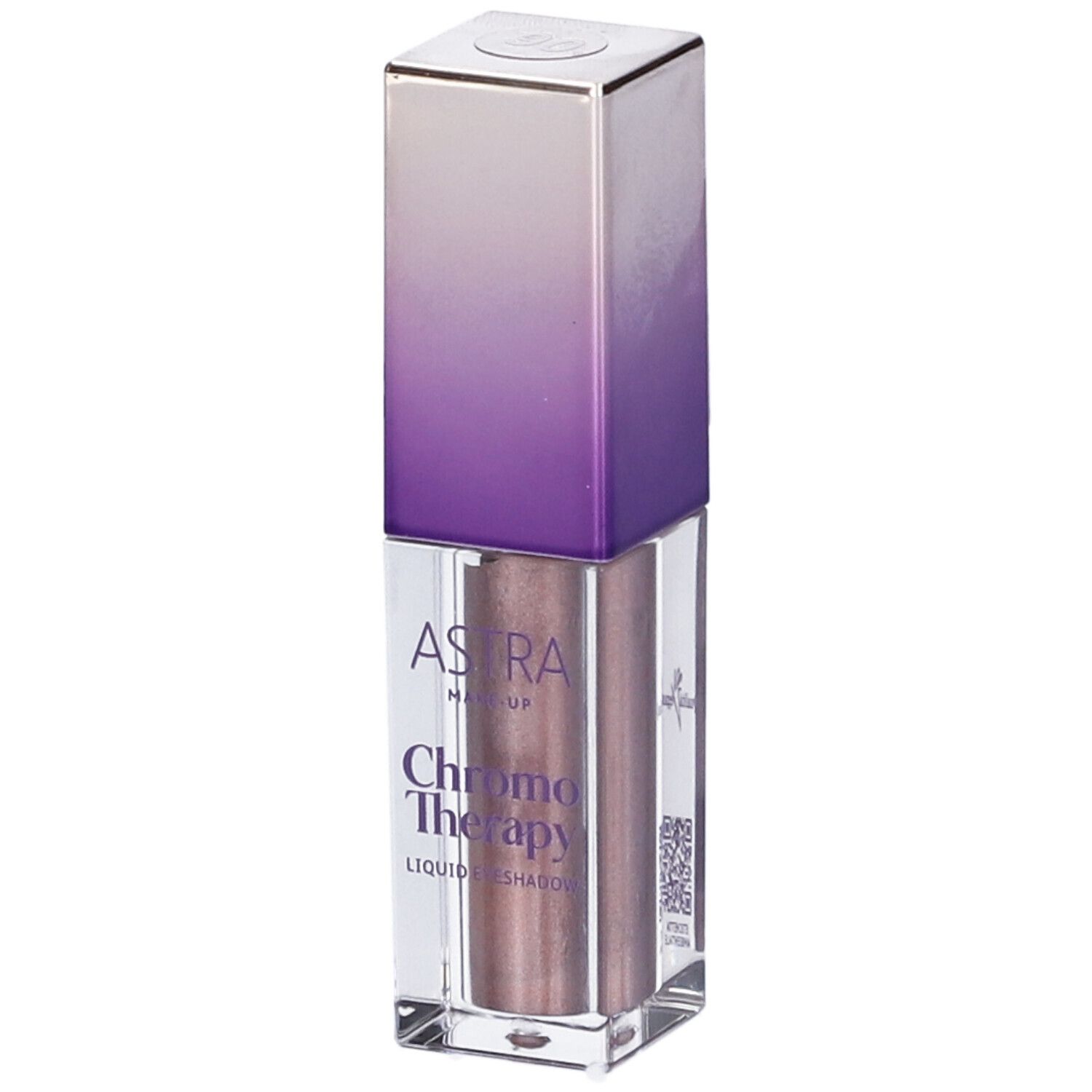 Ombretto liquido in confezione. Marchio ASTRA Make-Up, nome prodotto Chromo Therapy, tonalità 06. Flacone con tappo lilla-bianco.