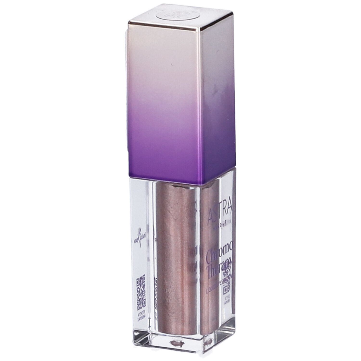 Ombretto liquido in confezione. Marchio ASTRA Make-Up, nome prodotto Chromo Therapy, tonalità 06. Flacone con tappo lilla-bianco.