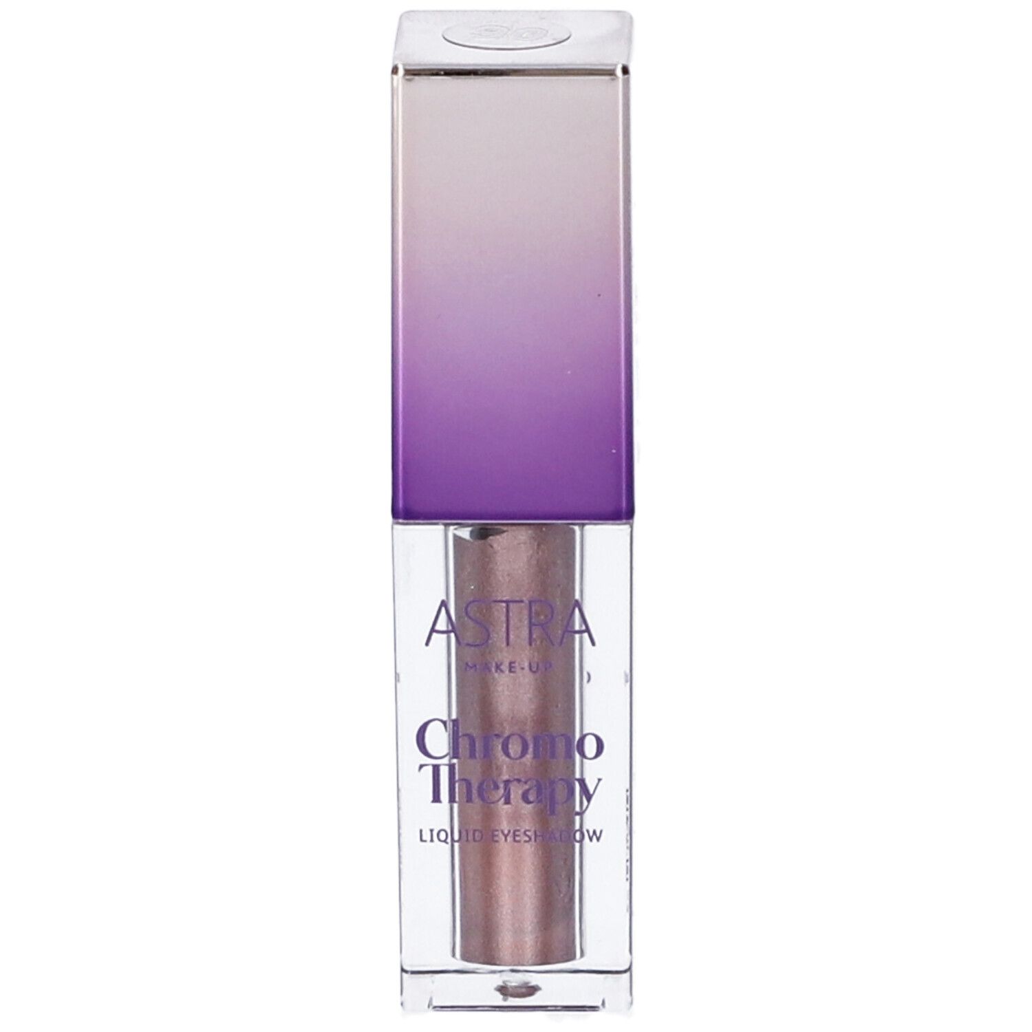 Ombretto liquido in confezione. Marchio ASTRA Make-Up, nome prodotto Chromo Therapy, tonalità 06. Flacone con tappo lilla-bianco.