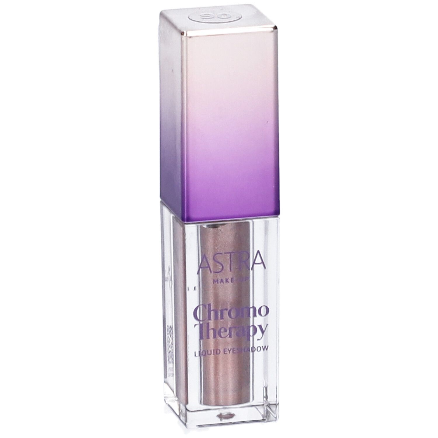 Ombretto liquido in confezione. Marchio ASTRA Make-Up, nome prodotto Chromo Therapy, tonalità 06. Flacone con tappo lilla-bianco.
