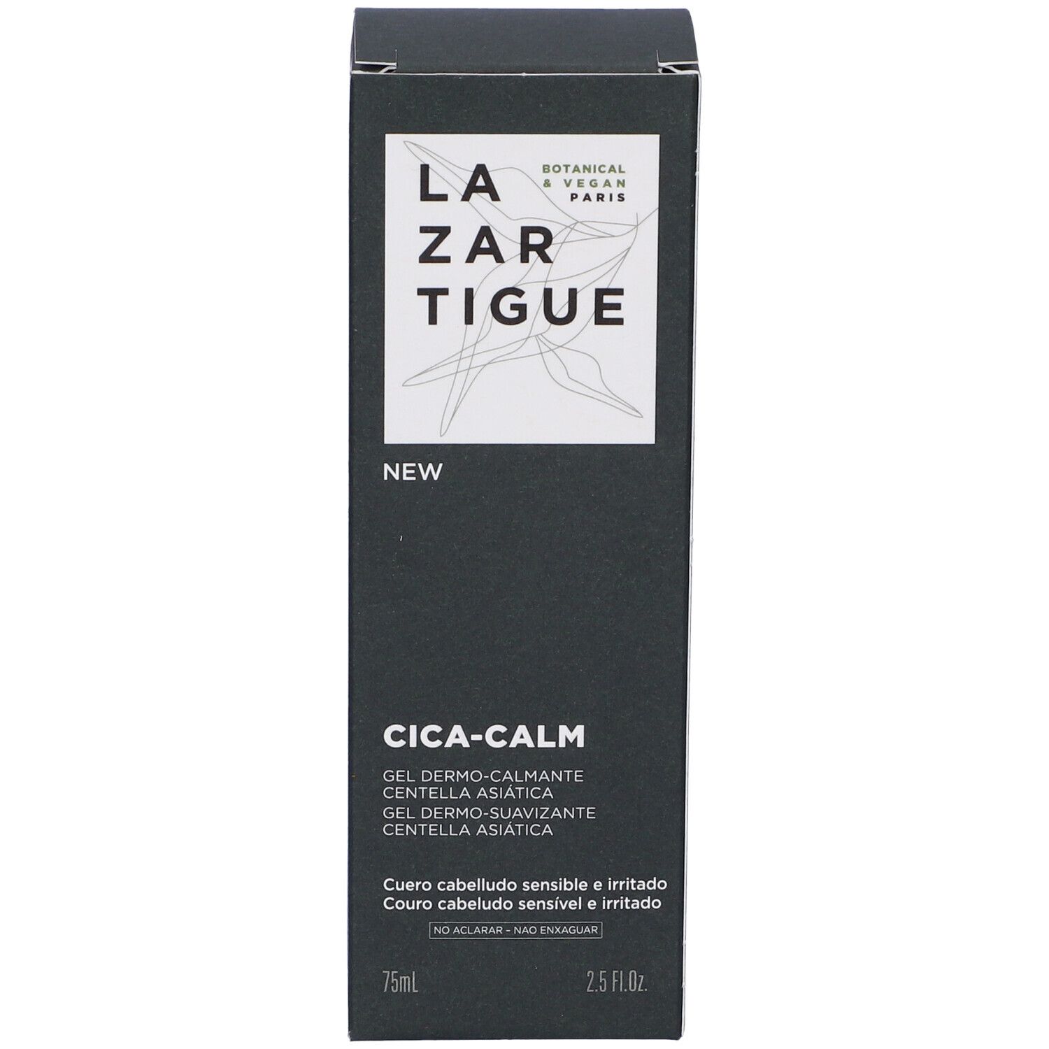 Confezione nera con logo e testo bianchi. Contiene "Cica-Calm" e "75ml".