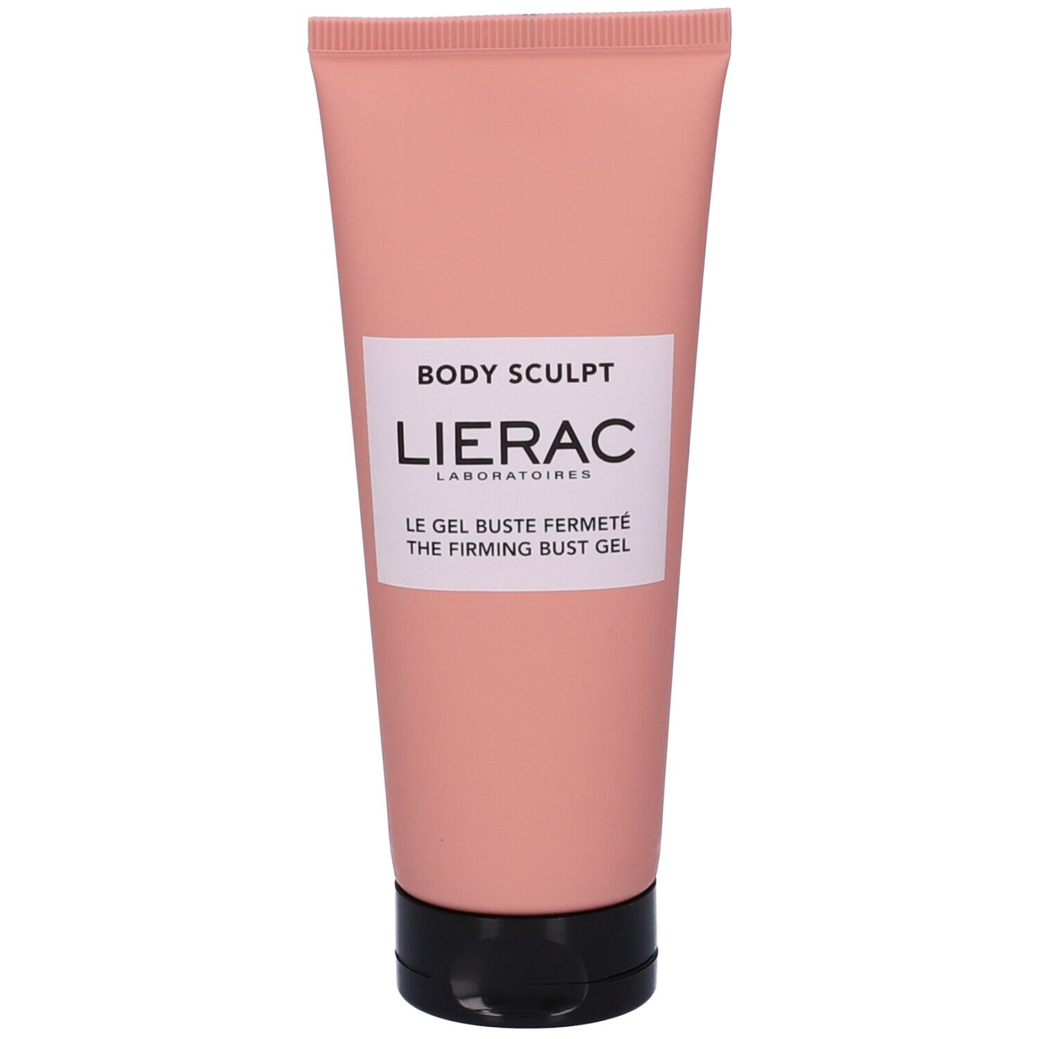 Tubo rosa con tappo nero. Scritta: Body Sculpt, Lierac, Le Gel Buste Fermeté, The Firming Bust Gel.
