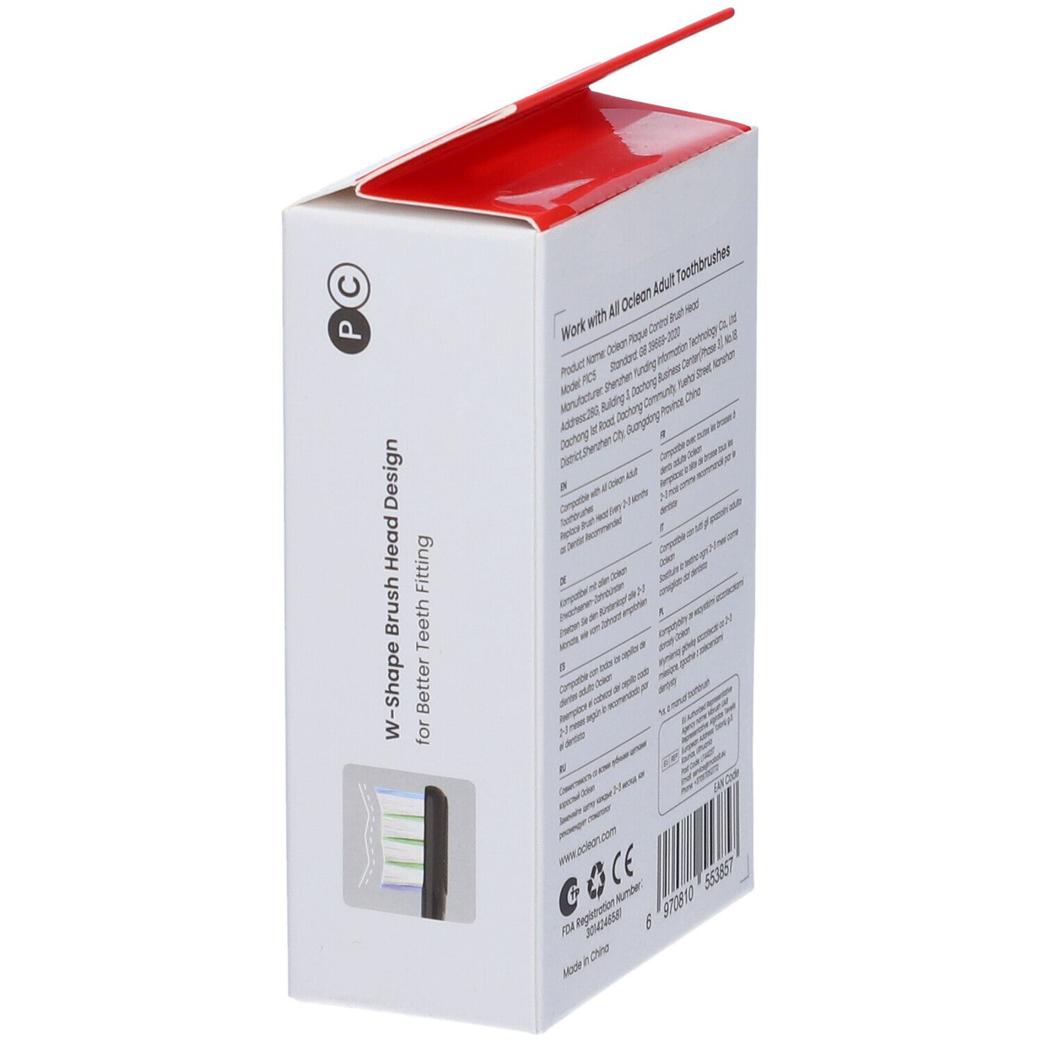 Oclean Bürstenkopf Prof. Clean, 2er Pack. Verpackung mit Produktabbildung und Produktinformationen.