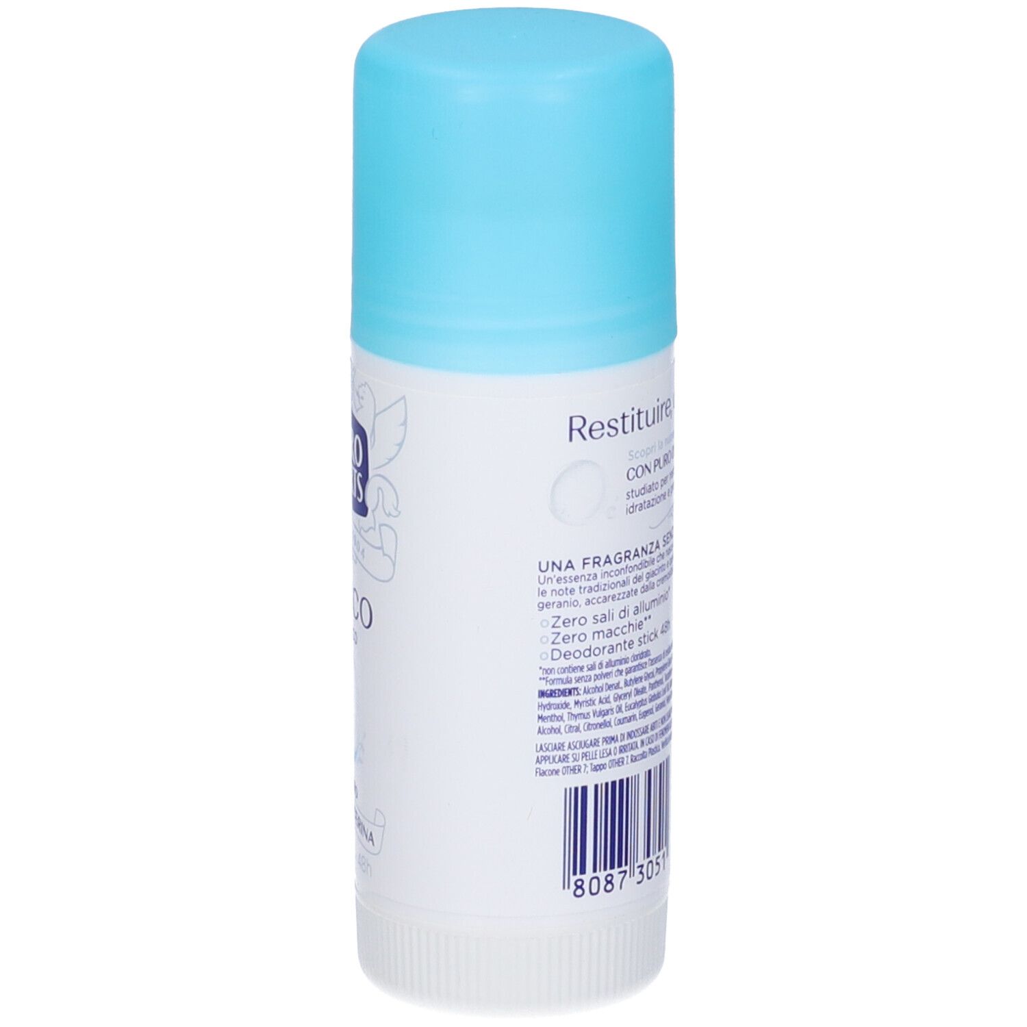 Stick deodorante, lato con testo. Scritta: Neutro Roberts, Fresco. Con glicerina pura. Zero sali.