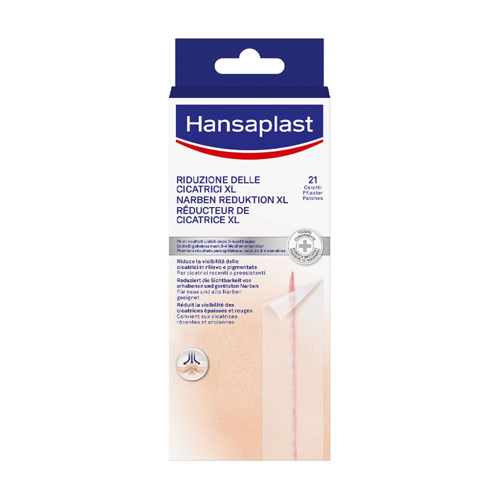 Hansaplast Cerotti Riduzione delle Cicatrici XL 21 pezzi da 3 x 14,6 cm, Cerotti cicatrici grandi